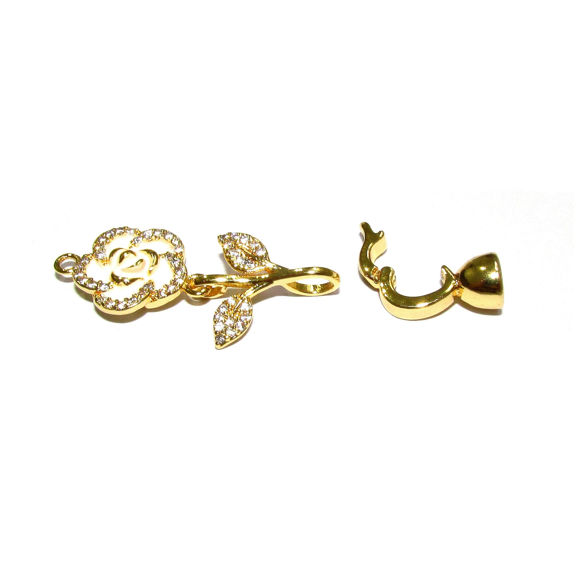 14K Yellow Gold filled Hook Eye Large Clasp, Gold Filled decorative clasp with enamel, Clasp findings, Jewelry making - 1 piece