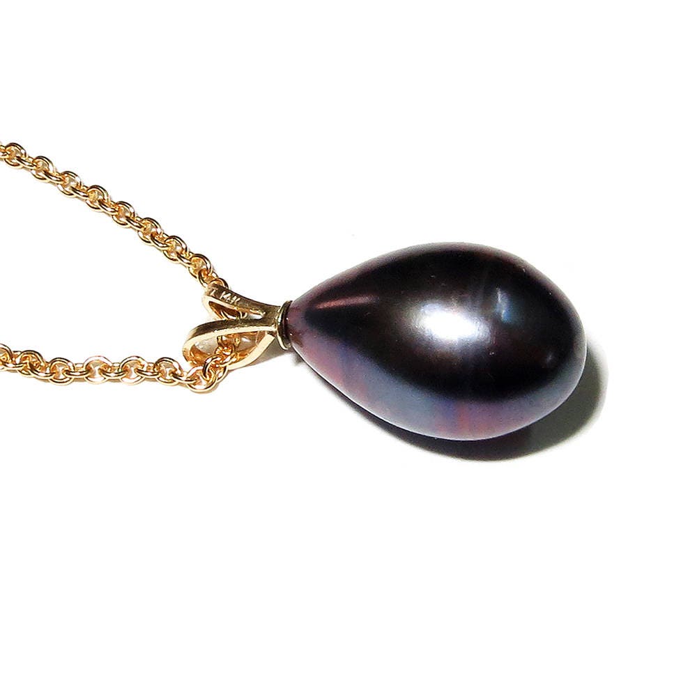 14K Pure Solid Yellow Gold Genuine Pearl Pendant, 14K Solid gold, Genuine pearl, Perl pendant, Elegant gift, Beautiful pendant, Black Pearl