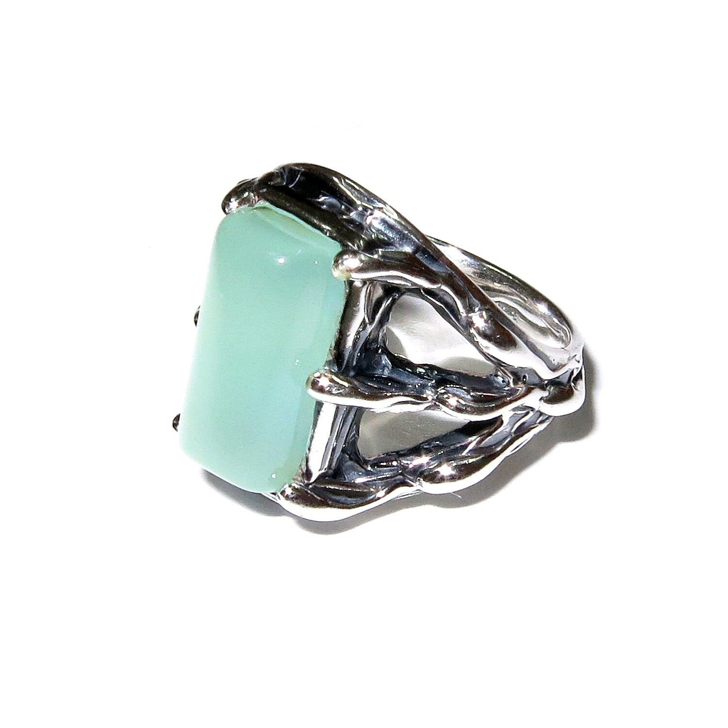 Statement Aqua chalcedony ring 925 sterling silver size 5, Handmade ring, single copy, 925 sterling silver, Aqua chalcedony, Statement ring