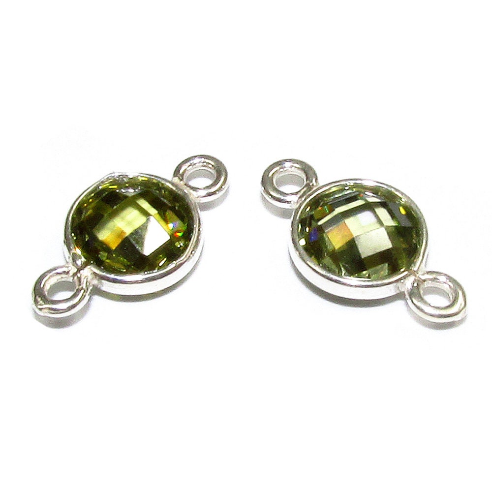 925 Sterling Silver Checkerboard Peridot Round Link Connector size 12x7 mm, Peridot silver link, Jewelry Peridot link connector - 1 piece