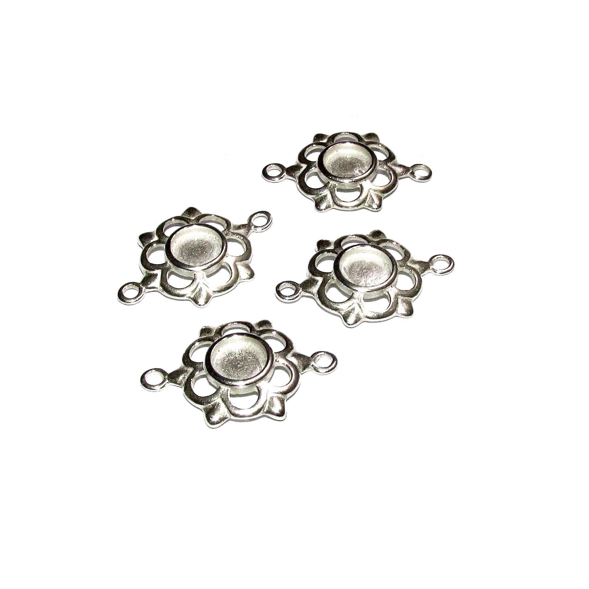 925 Sterling Silver 6mm Round Link Cabochon Component Mounting, connector link silver, base bracelet, bezel cup, Jewelry making - 1 piece