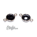925 Sterling Silver Checkerboard black onyx Round Link Connector size 12x7mm, black onyx silver link, Jewelry connector, Connector - 1 piece