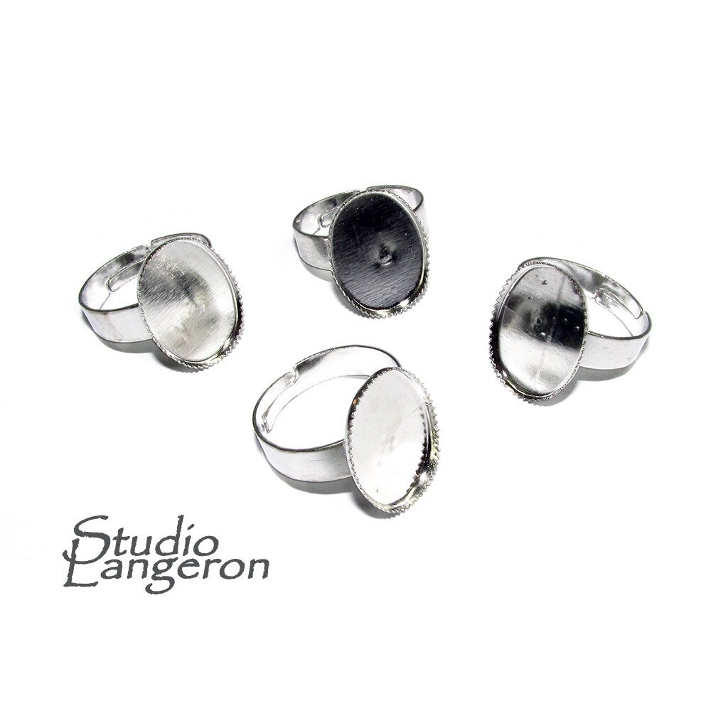 5 pcs Ring Blank with bezel cup 13x18 mm, Silver Tone Base, Ring bases, Jewelry making, Silver plated, bezel cup, Silver plated ring