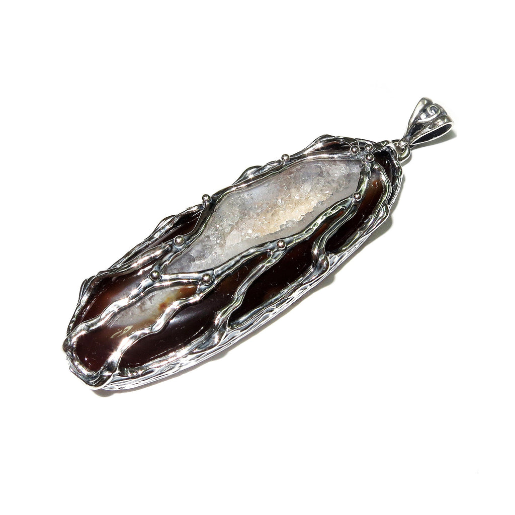 Druze agate brown pendant 925 sterling silver size 5.7x2.6 cm, handmade pendant, single copy, Druse Agate, Silver pendant, Brown, Gemstone