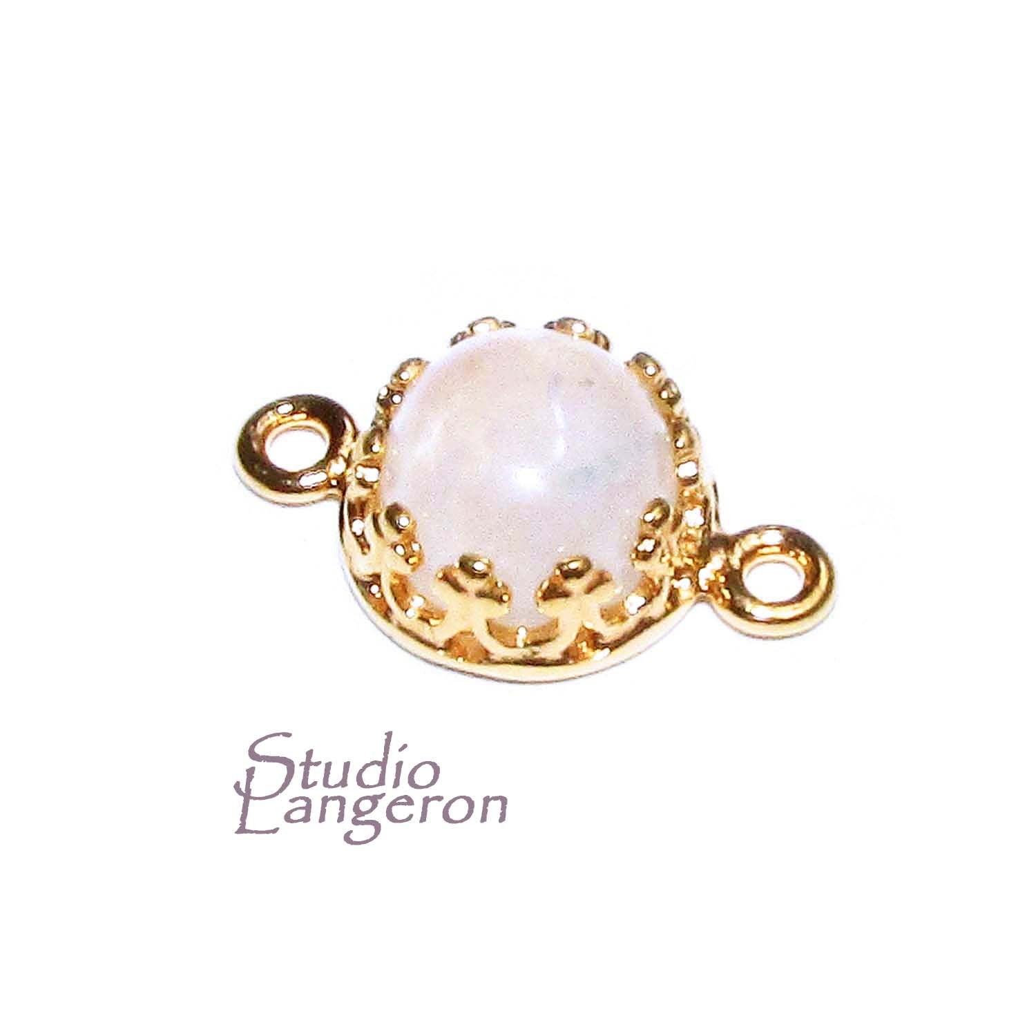 14K Gold Filled natural moonstone round Link Connector size 14x7 mm, moonstone gold filled link, Jewelry making, Connector - 1 piece