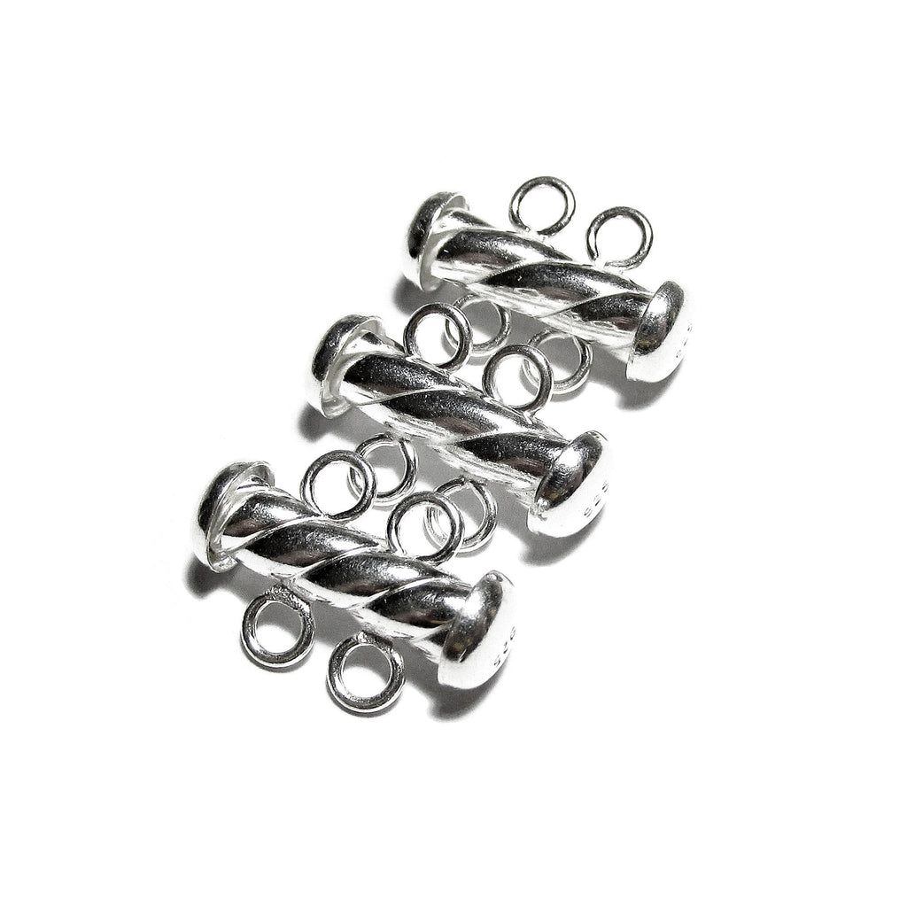 925 Sterling Silver Twisted Tube Bar Clasp 2-Hole size 4.3x16 mm, Silver Clasps, Slide Clasps, Sterling silver, Jewelry making - 1 piece