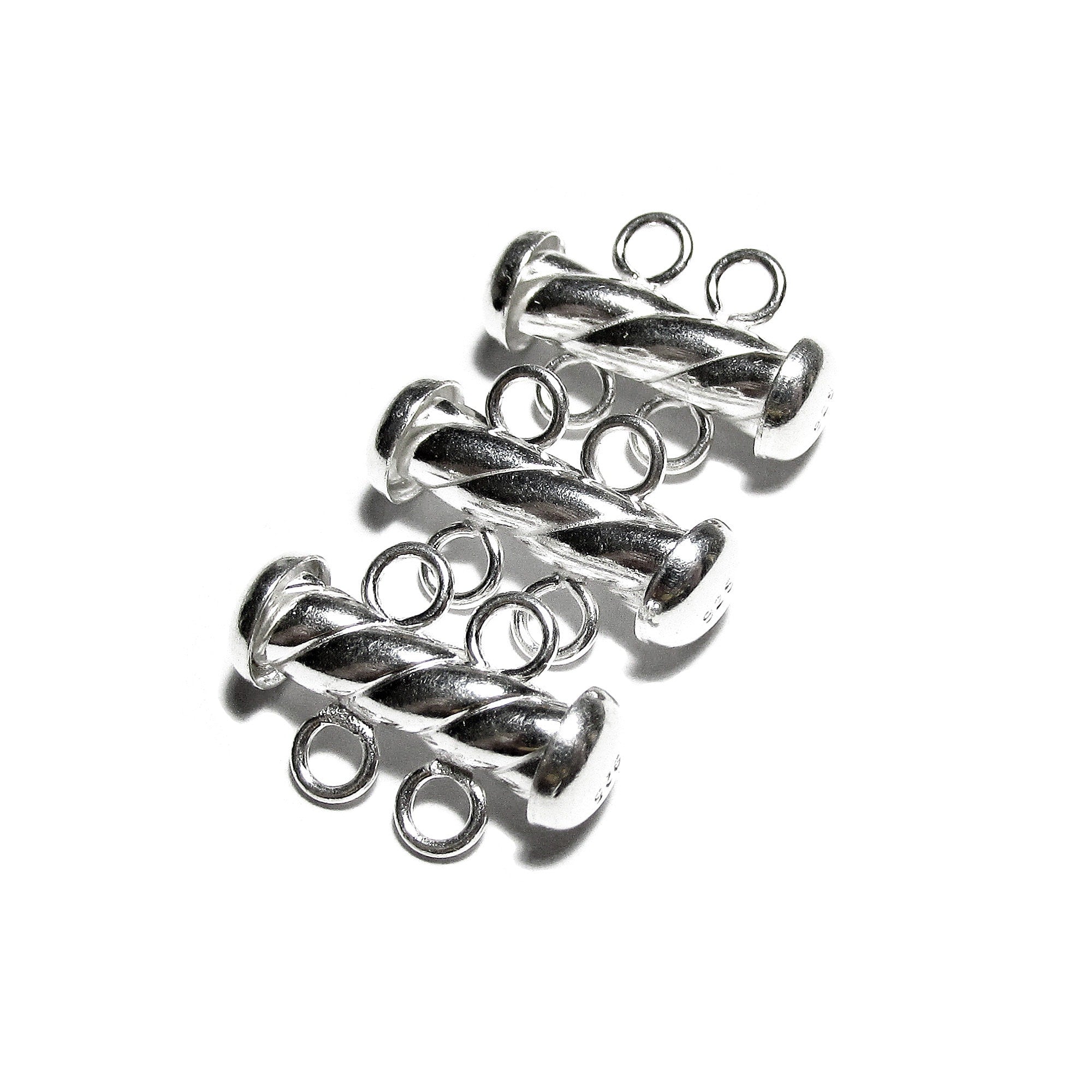 925 Sterling Silver Twisted Tube Bar Clasp 2-Hole size 4.3x16 mm, Silver Clasps, Slide Clasps, Sterling silver, Jewelry making - 1 piece
