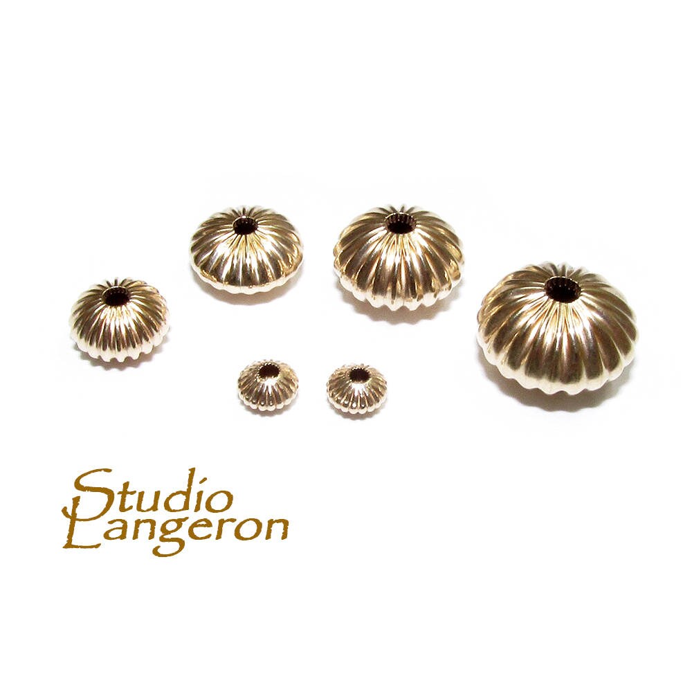 14K solid gold corrugated saucer beads size 3.5-9.8 mm, saucer gold beads, Jewelry making, solid gold beads, 14K solid gold - 1 piece