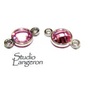 925 Sterling Silver Checkerboard Pink Topaz Round Link Connector size 12x7 mm, Pink Topaz silver link, Jewelry link connector - 1 piece