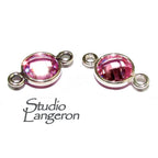 925 Sterling Silver Checkerboard Pink Topaz Round Link Connector size 12x7 mm, Pink Topaz silver link, Jewelry link connector - 1 piece