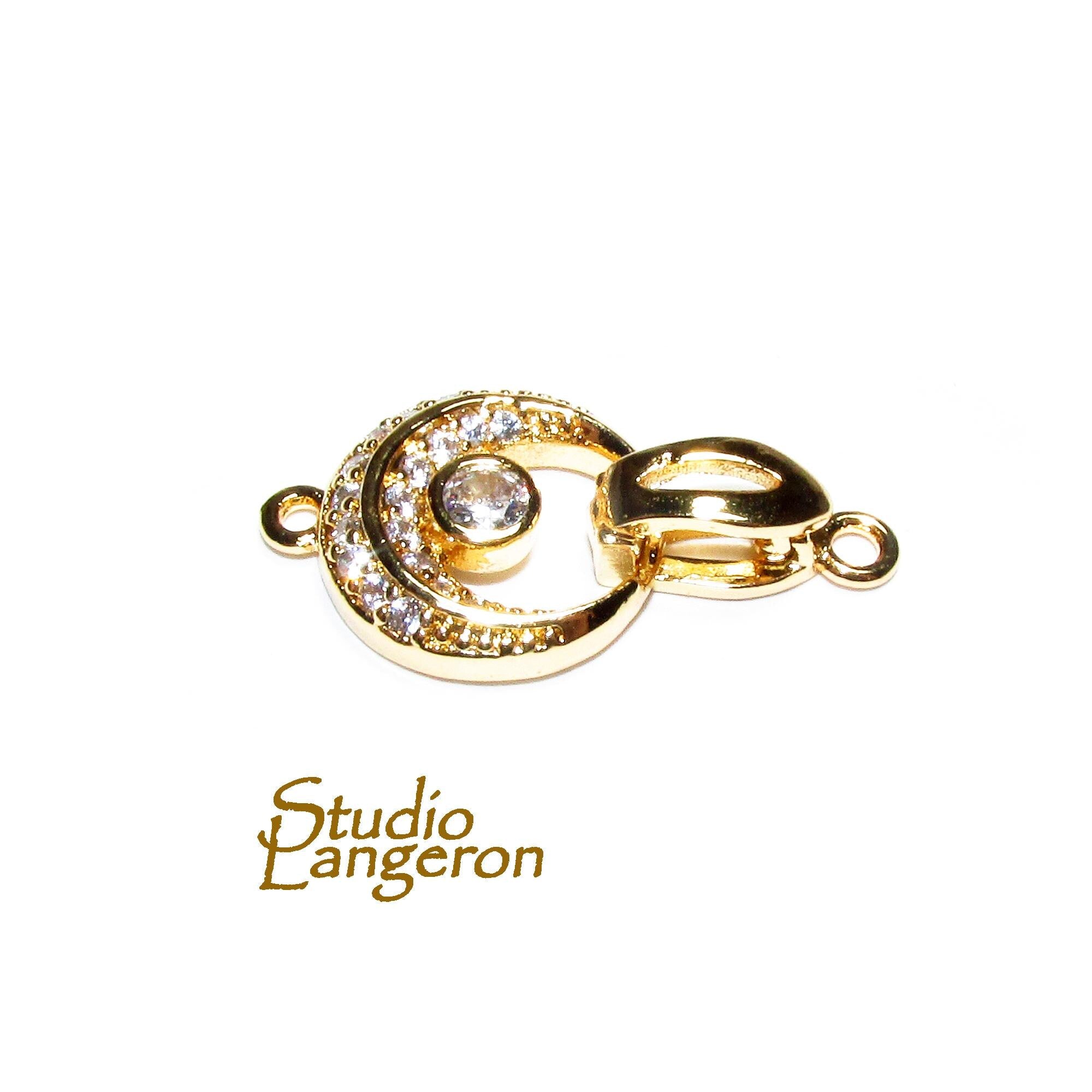 14K Yellow Gold Filled Hook Eye Clasp with Crystal: Jewelry Making Supply