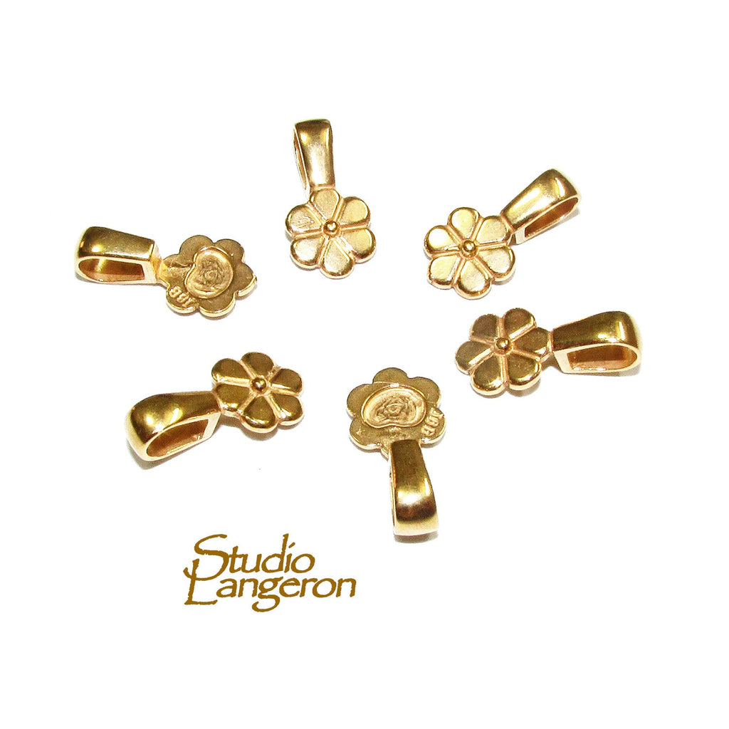 14K Yellow gold filled flower round Glue-on Pendant Bails, Jewelry making, bail with loop, Bail, Bail gold filled, Bail finding - 1 piece