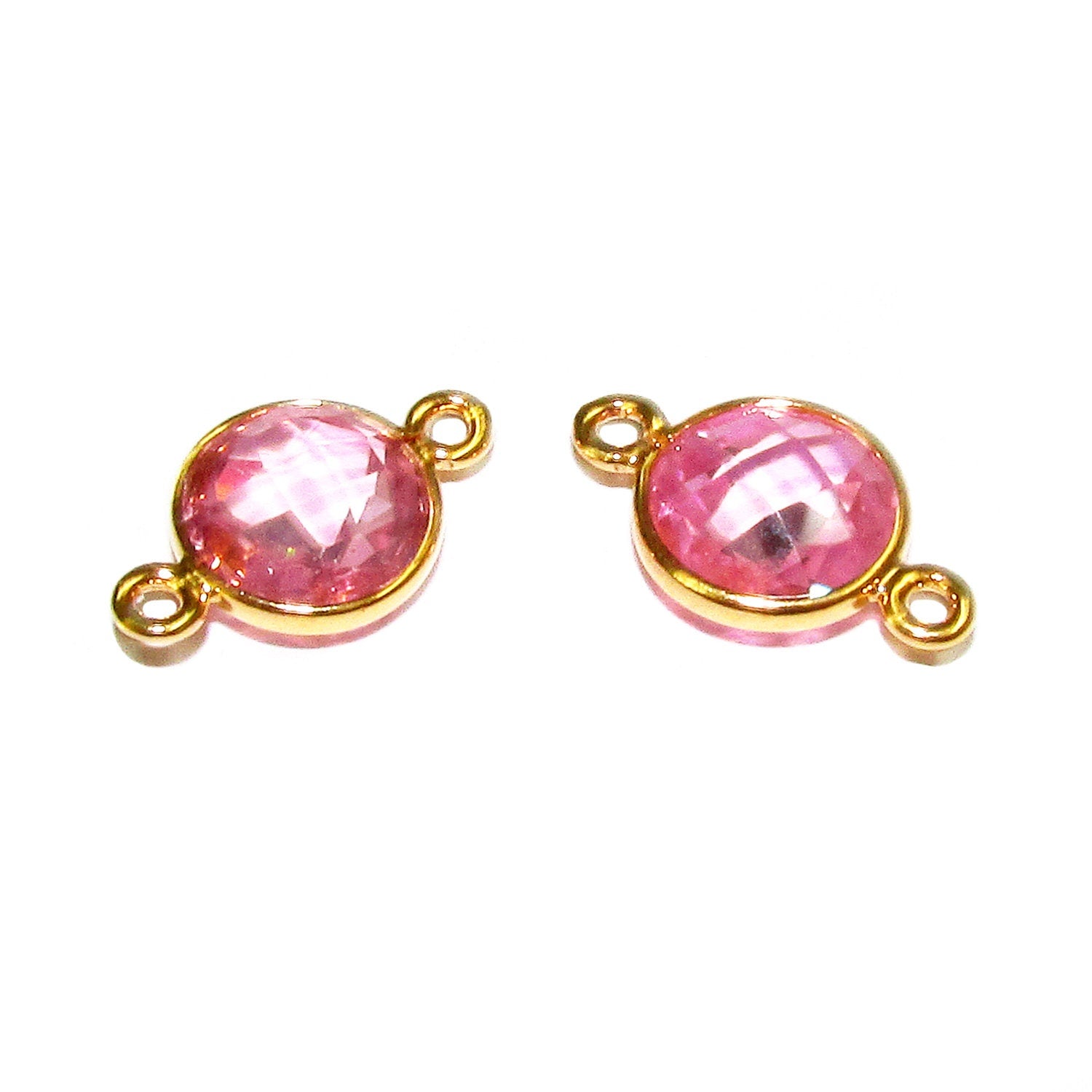 14K Gold Filled Checkerboard Pink Topaz Round Link Connector size 15x9 mm, Pink Topaz, gold filled, Link connector, Jewelry making - 1 piece