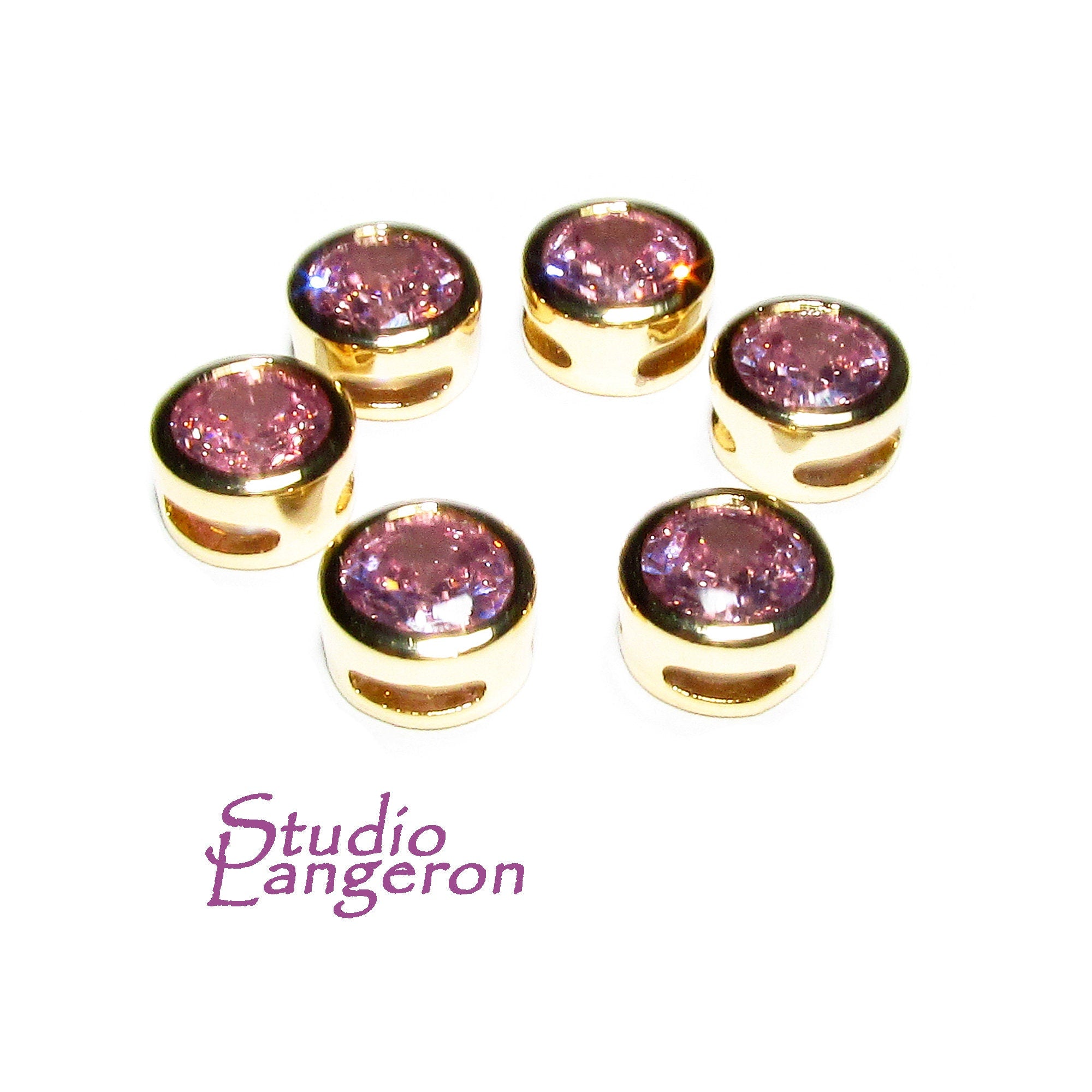 14K yellow gold filled decorative round beads with rose topaz size 6.2x3.8 mm, Jewelry making, Gold filled beads, rose topaz - 1 piece