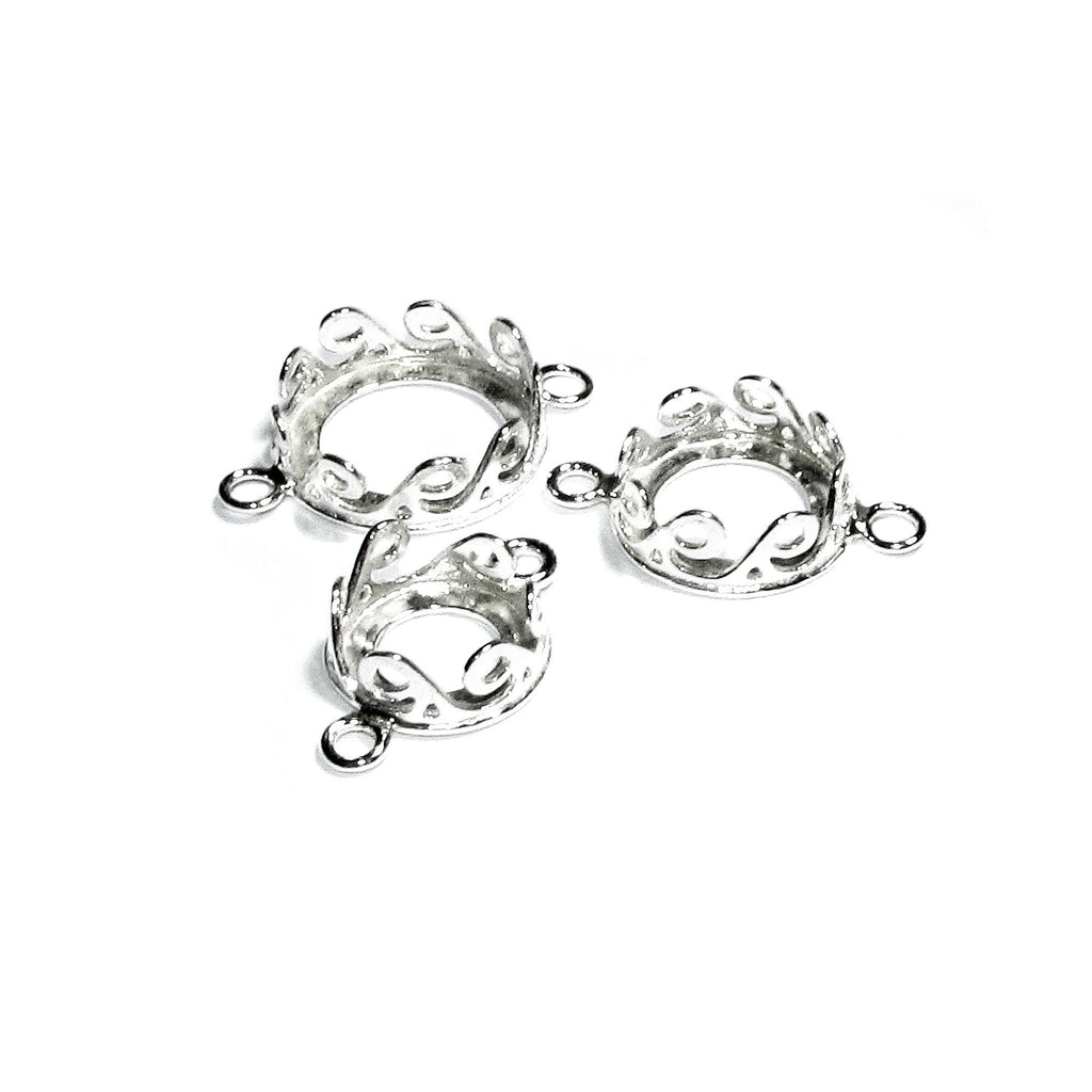 925 Sterling Silver Round Bezel Cup with 2 closed rings, sizes 8-16 mm, Bezel cup, Setting, Jewelry making, Bracelet, Connector - 1 piece