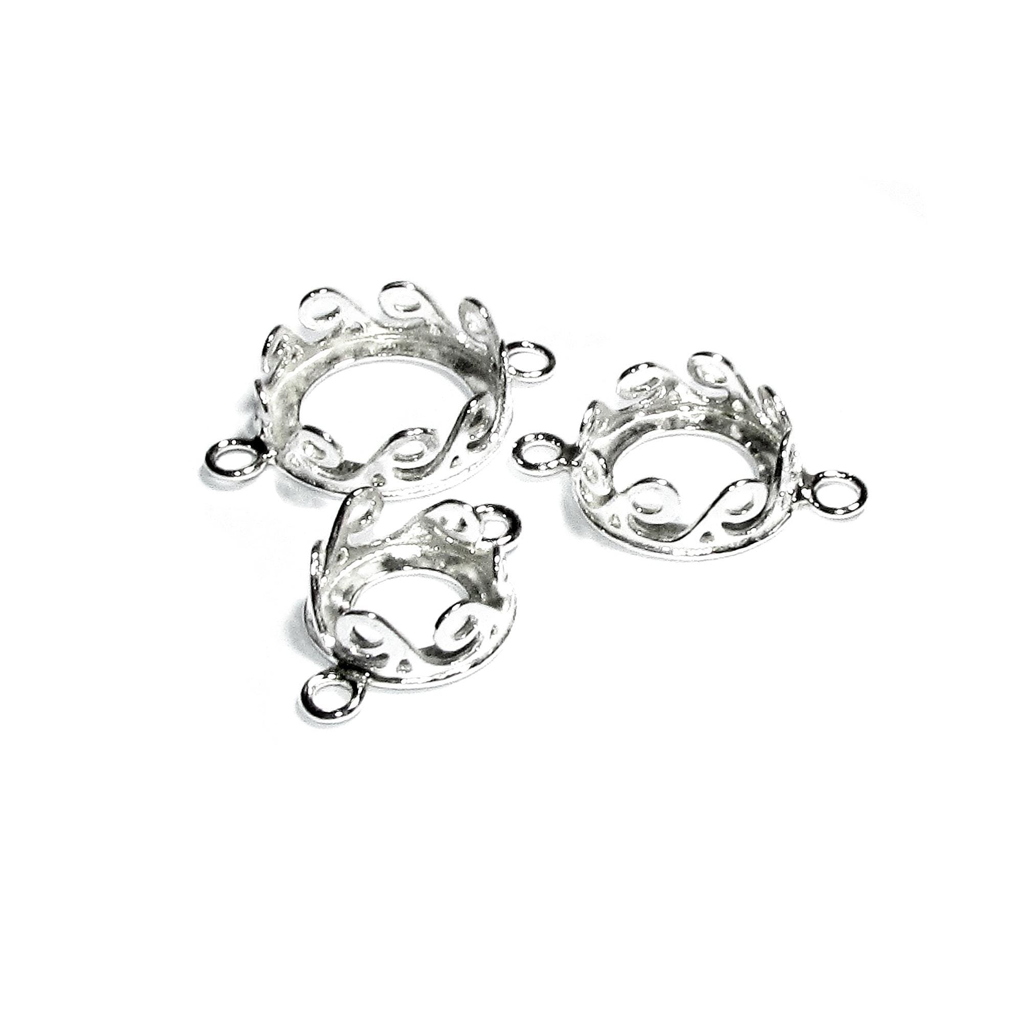 925 Sterling Silver Round Bezel Cup with 2 closed rings, sizes 8-16 mm, Bezel cup, Setting, Jewelry making, Bracelet, Connector - 1 piece