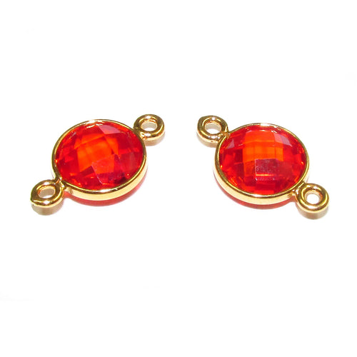 14K Gold Filled Checkerboard Red Topaz Round Link Connector size 15x9 mm, Jewelry making, gold filled Link connector, Connector - 1 piece