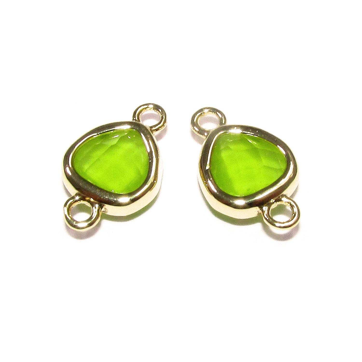 14K Gold Filled Checkerboard peridot triangular Link Connector size 8x14 mm, gold filled link, Jewelry making, Connector - 1 piece