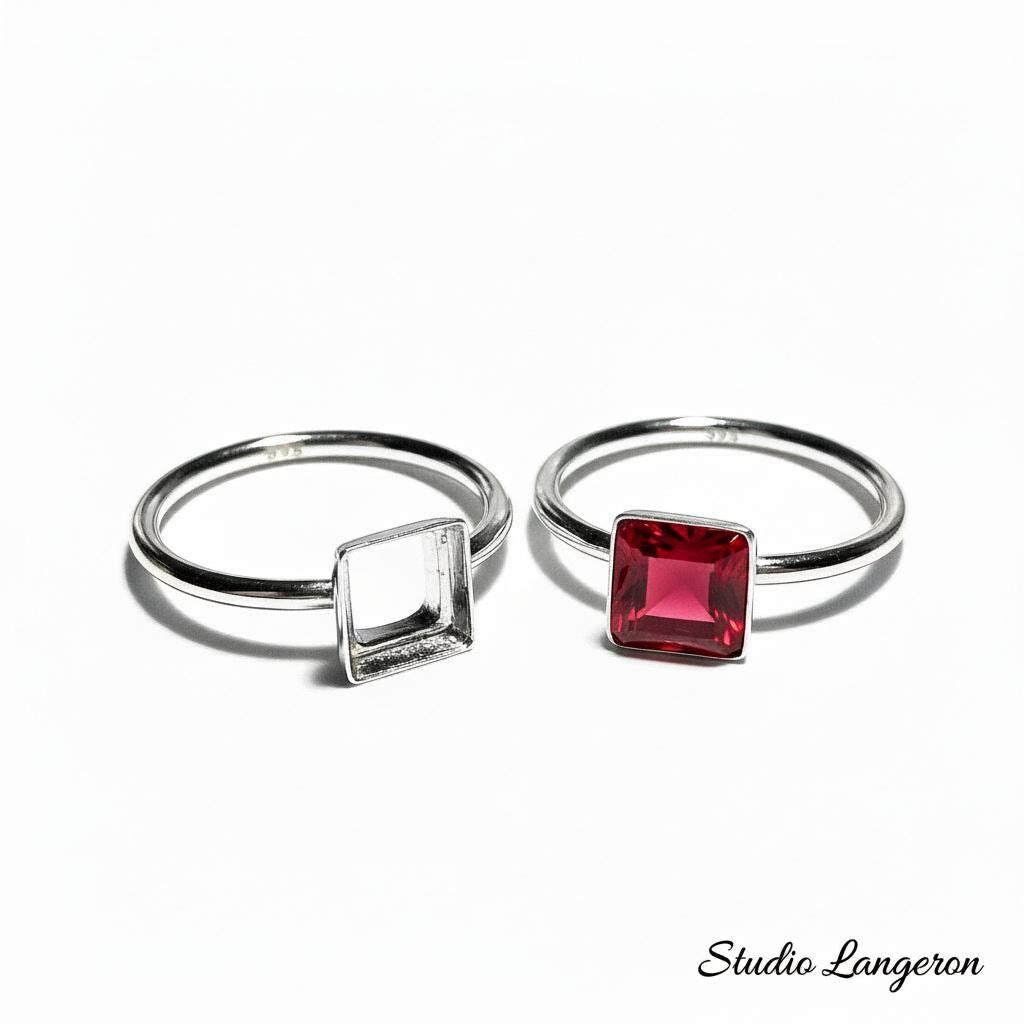 925 sterling silver blank ring with bezel cup 6x6mm size 4, 5, 6, 7, 8, 9, 10, 11, silver ring, bezel cup, setting, base ring - 1 piece