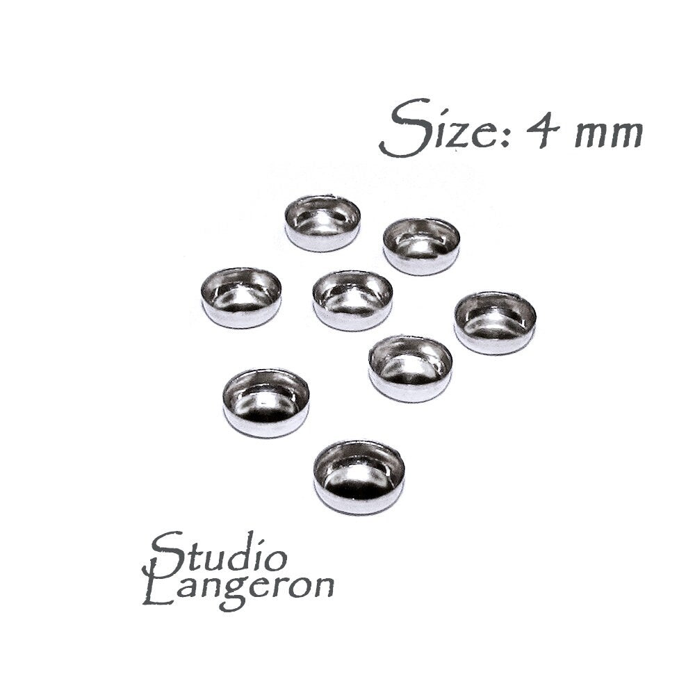 3 pcs 14K solid white gold Round Bezel Cups size 4 mm, Bezel cup, Jewelry making, Round bezel cups, 14K solid white gold, Setting, Mounting