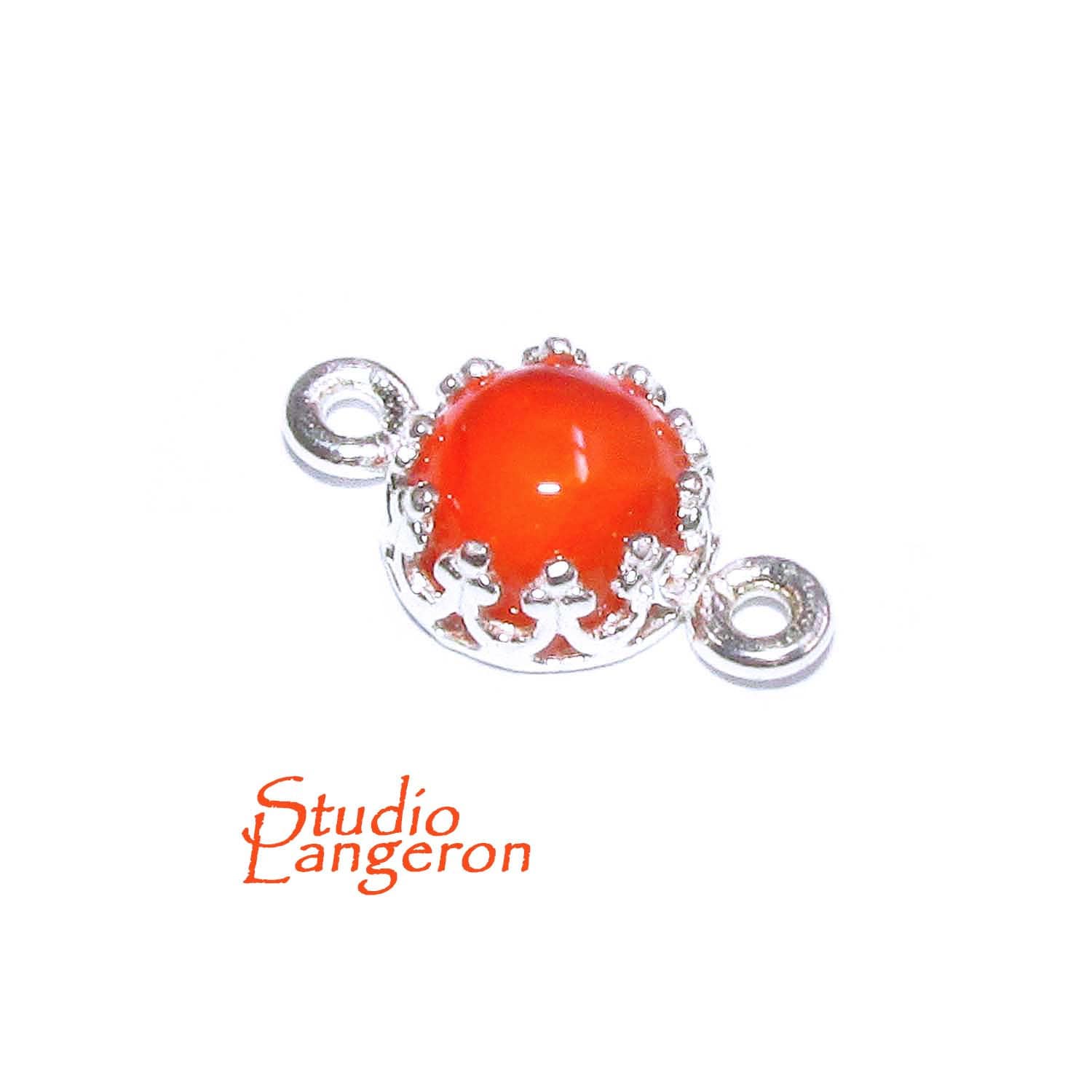 925 Sterling Silver natural carnelian round Link Connector size 14x7 mm, Natural carnelian silver link, Jewelry making, Connector - 1 piece