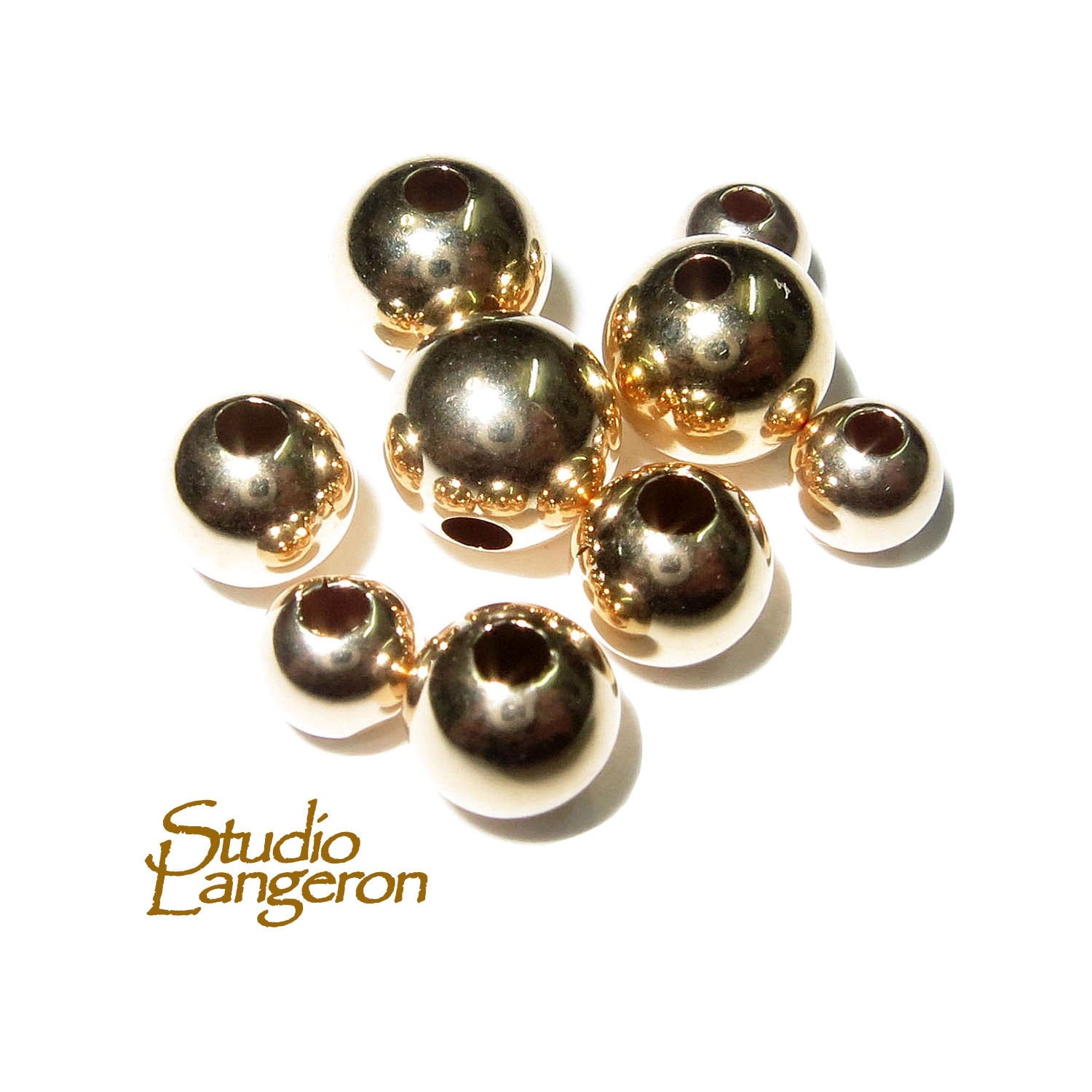 14K solid gold seamless round beads size 2.0-14.0 mm, solid gold beads, round beads, gold round beads, Solid gold, Jewelry making - 1 piece