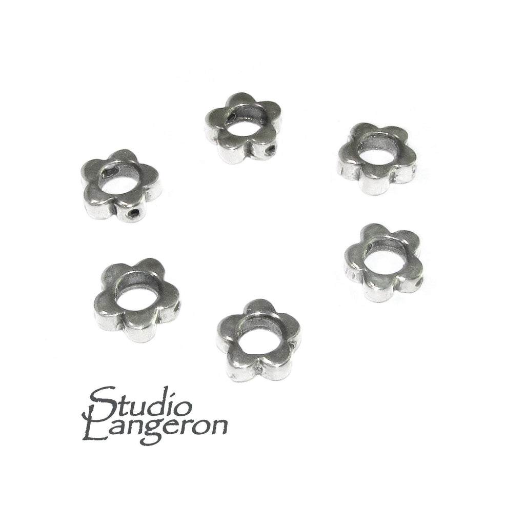 925 Sterling silver Flower flat beads size 7.4x2.4 mm, Flat beads, Beads for bracelets, 925 Silver beads, Jewelry making, Beads - 1 piece
