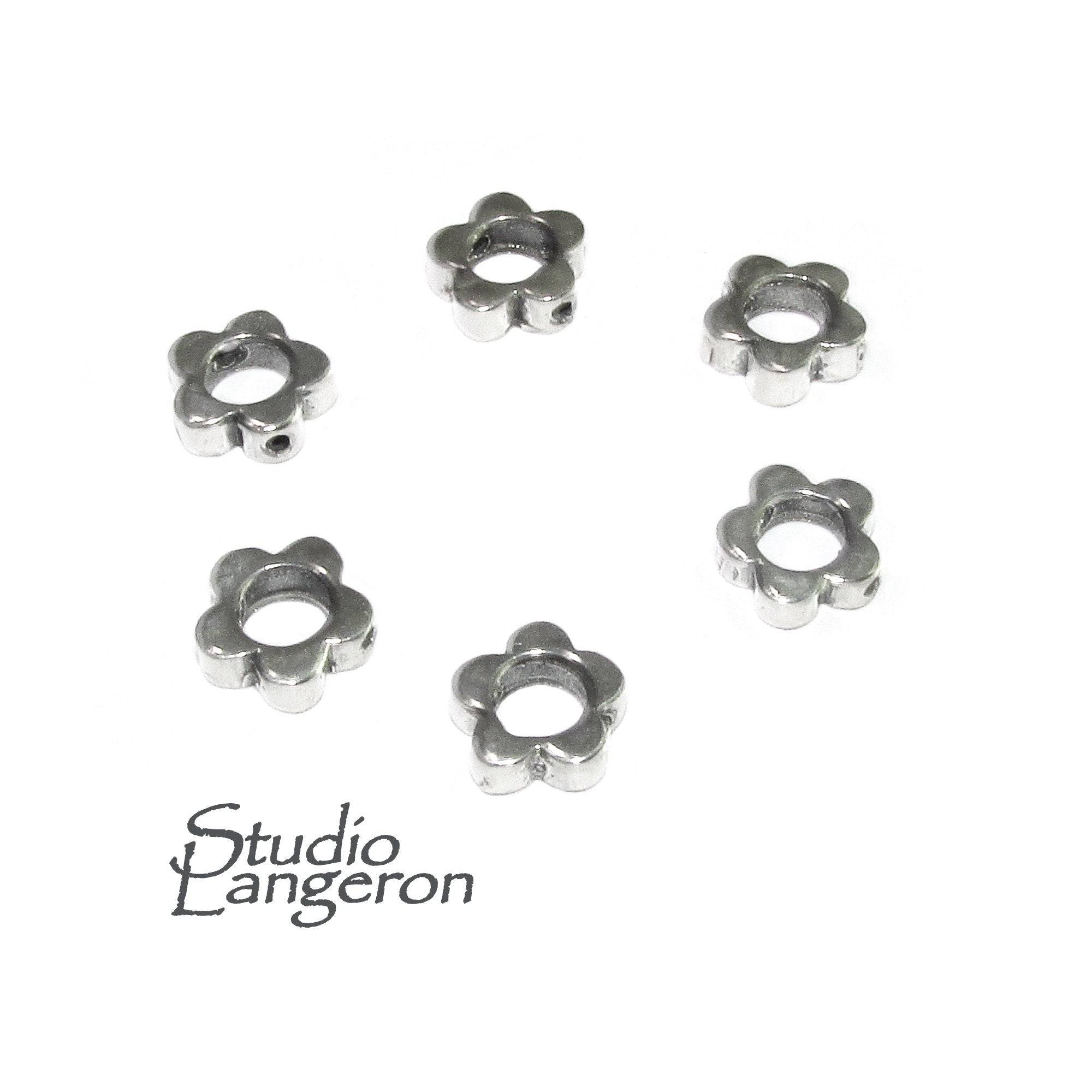 925 Sterling silver Flower flat beads size 7.4x2.4 mm, Flat beads, Beads for bracelets, 925 Silver beads, Jewelry making, Beads - 1 piece