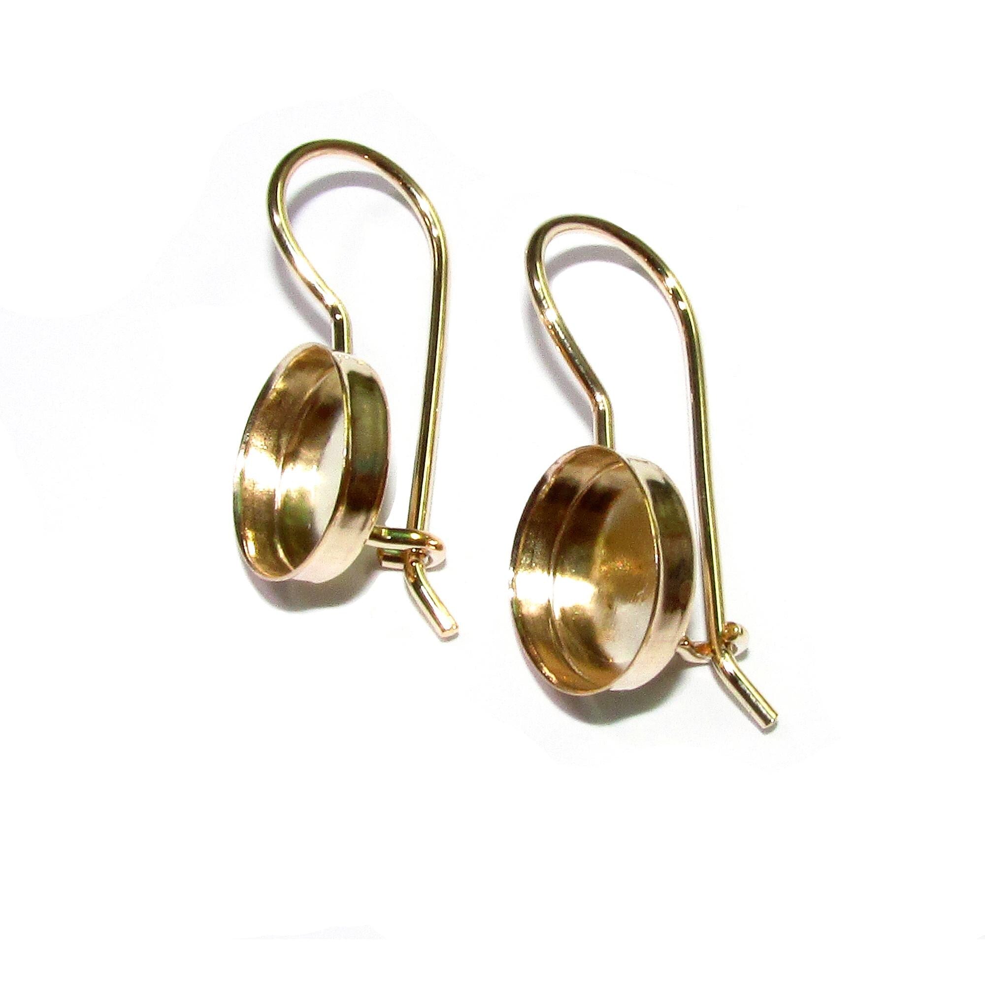 14K Solid gold blank earrings with bezel cup 10 mm, Jewelry making, Setting, bezel cup, base earrings, Earrings mounting - 1 pair (2 piece)