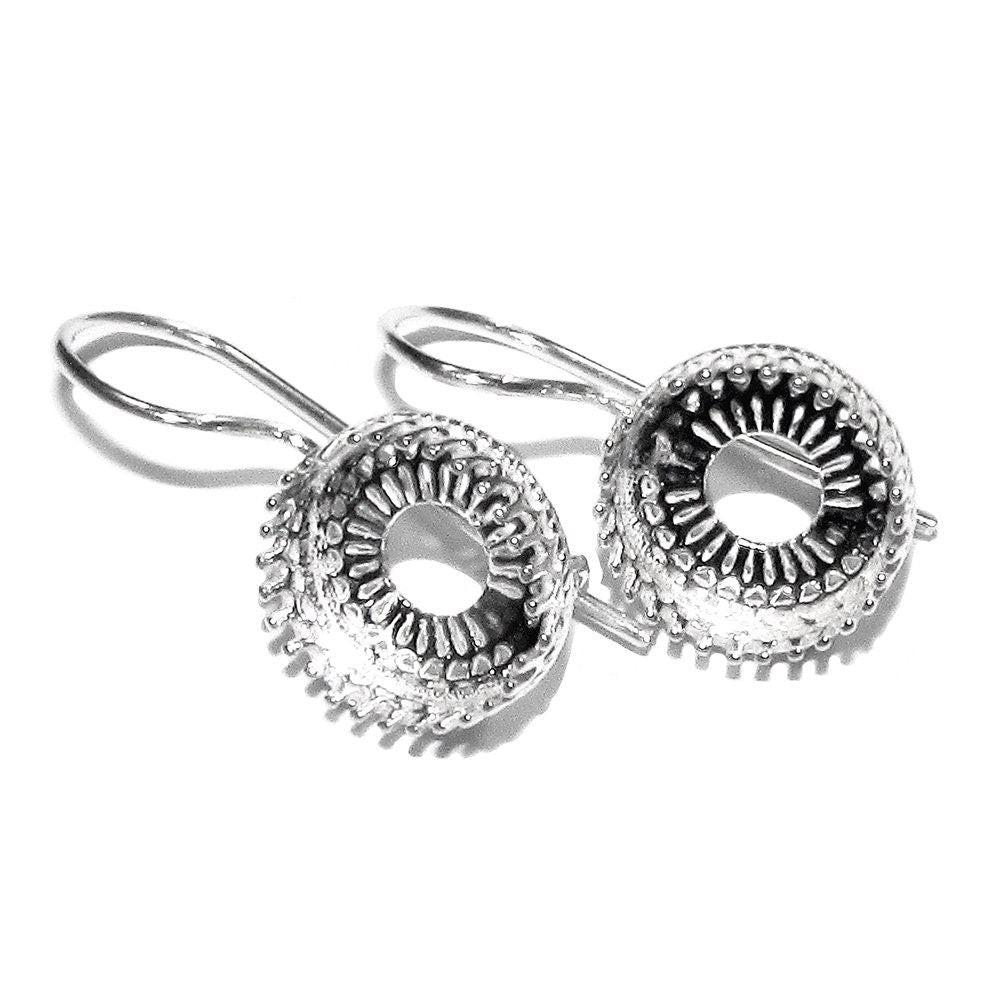 10 mm size 925 sterling silver blank earrings with bezel cup, Jewelry making, Setting, bezel cup, base earrings - 1 pair (2 pieces)