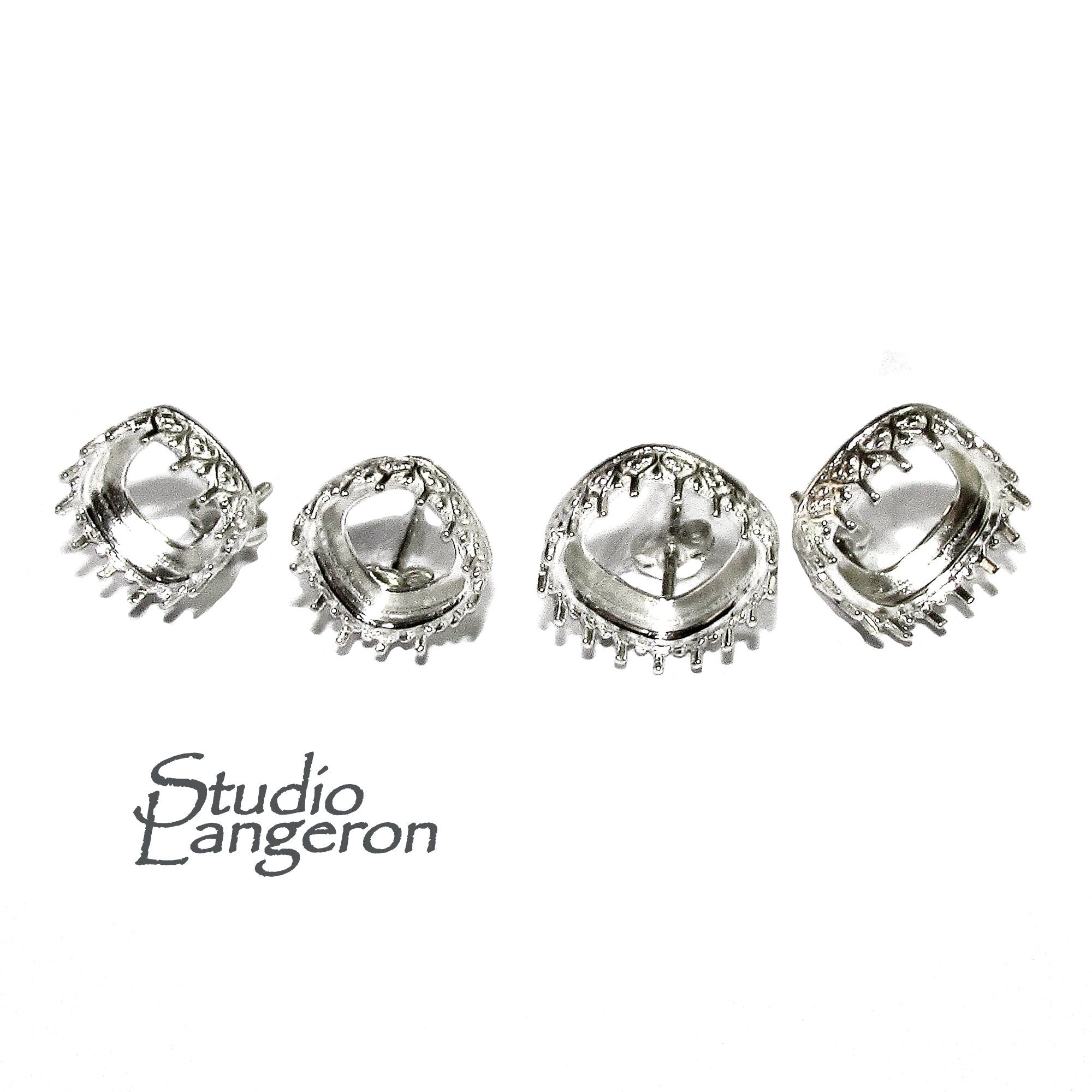 925 Sterling Silver Blank earrings with cushion Bezel cup size 10x10, 12x12 mm, Jewelry making, Setting, Base Earrings - 1 pair (2 pieces)