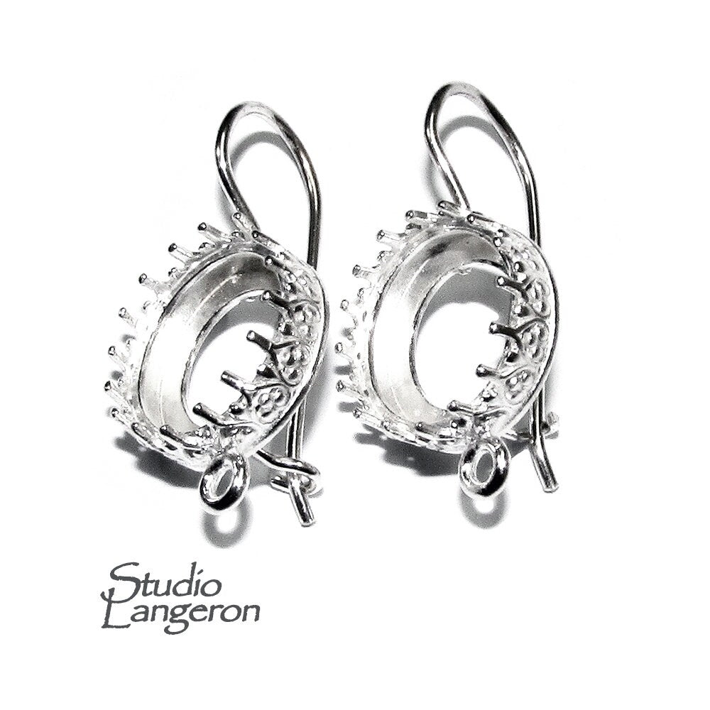 12 mm 925 sterling silver blank earrings with bezel cup and closed ring, Jewelry making, Setting, bezel cup, base earring - 1 pair (2 piece)