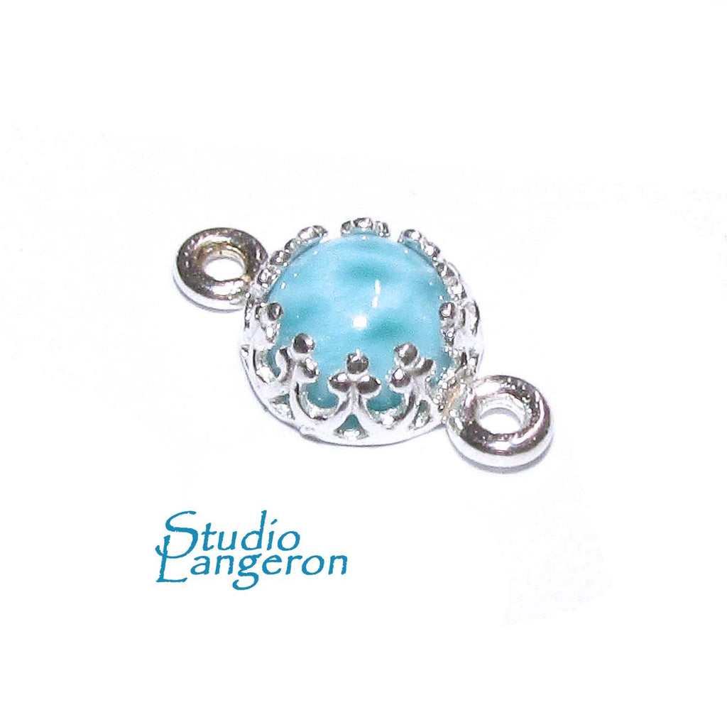925 Sterling Silver natural Larimar round Link Connector size 14x7 mm, Natural Larimar silver link, Jewelry making, Connector - 1 piece