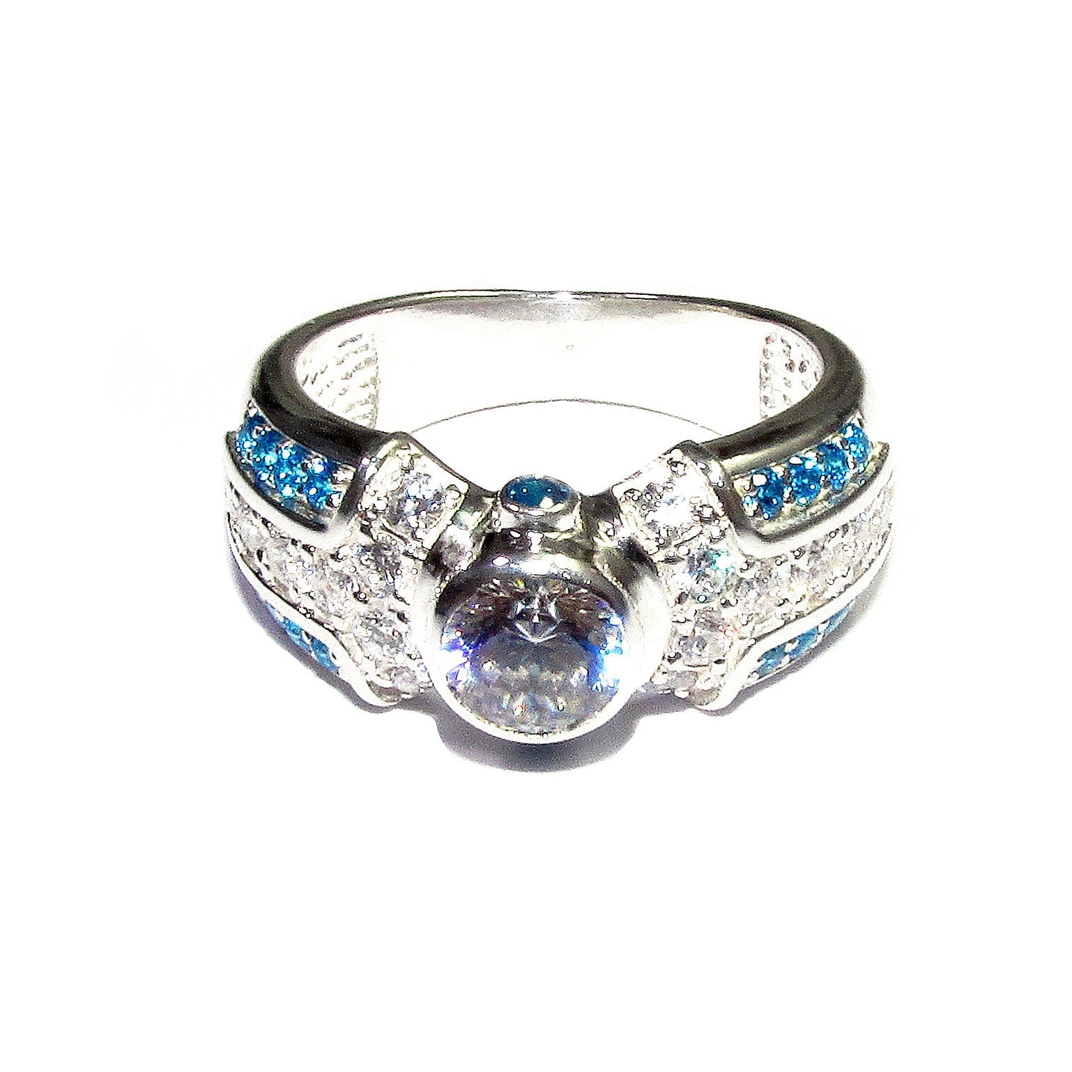 Blue and white topaz ring 925 sterling silver size 7, Handmade ring, single copy, sterling silver, Blue topaz ring, silver ring, gemstone