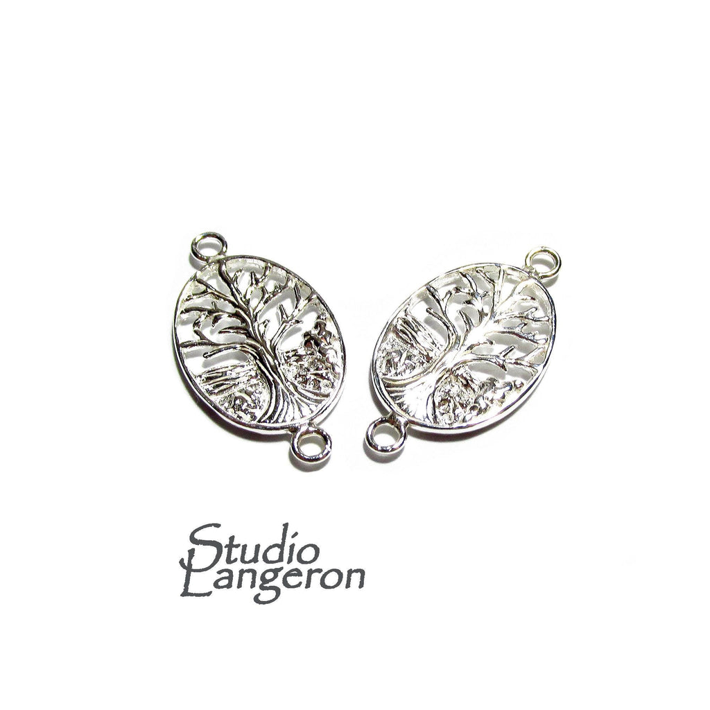 Sterling Silver Tree of Life Connector: 925 Jewelry Link (2.5x1.3 cm)