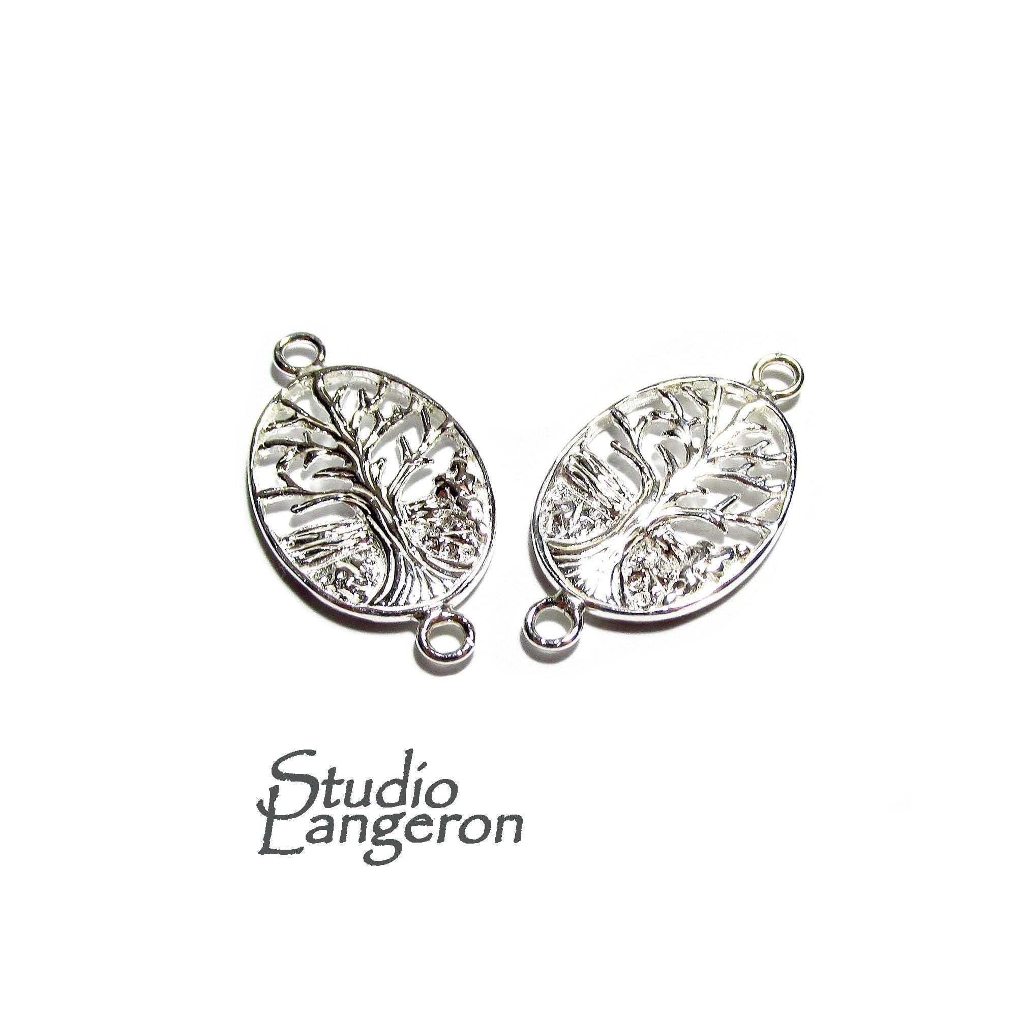 Sterling Silver Tree of Life Connector: 925 Jewelry Link (2.5x1.3 cm)
