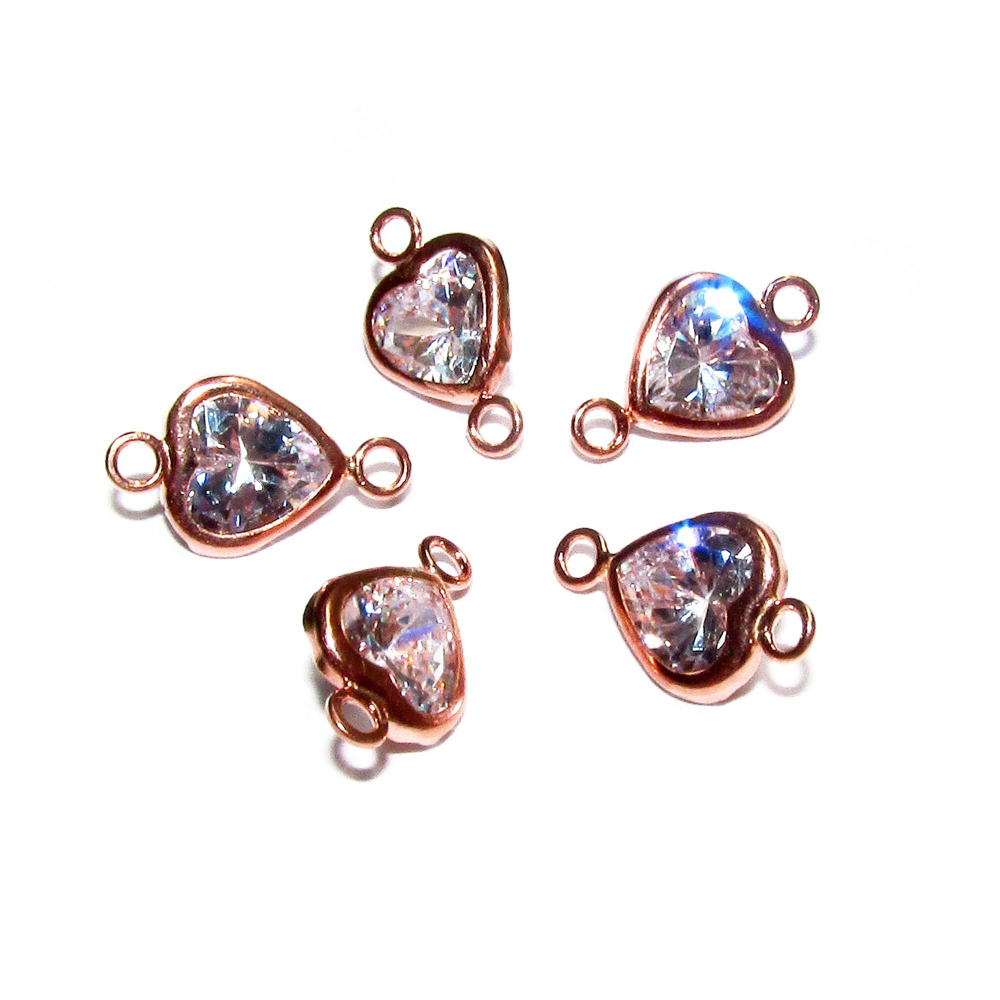 14K Rose Gold Filled White topaz heart Link Connector size 12.5x8.0 mm, White topaz gold filled link, Connector, Jewelry making - 1 piece
