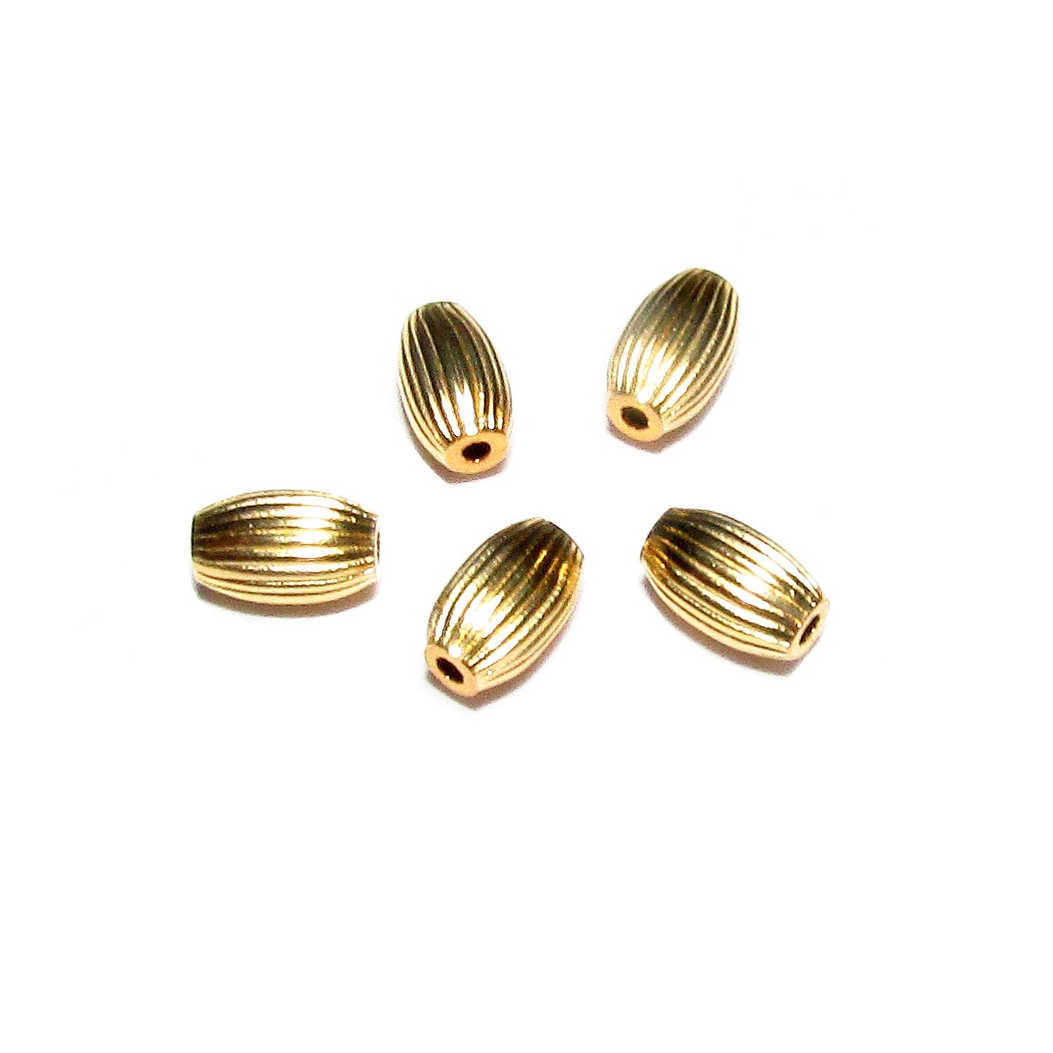 14K yellow gold filled oval corrugated beads size 5x3 mm, Oval Beads, Gold filled beads, Jewelry making, Corrugated beads - 1 piece