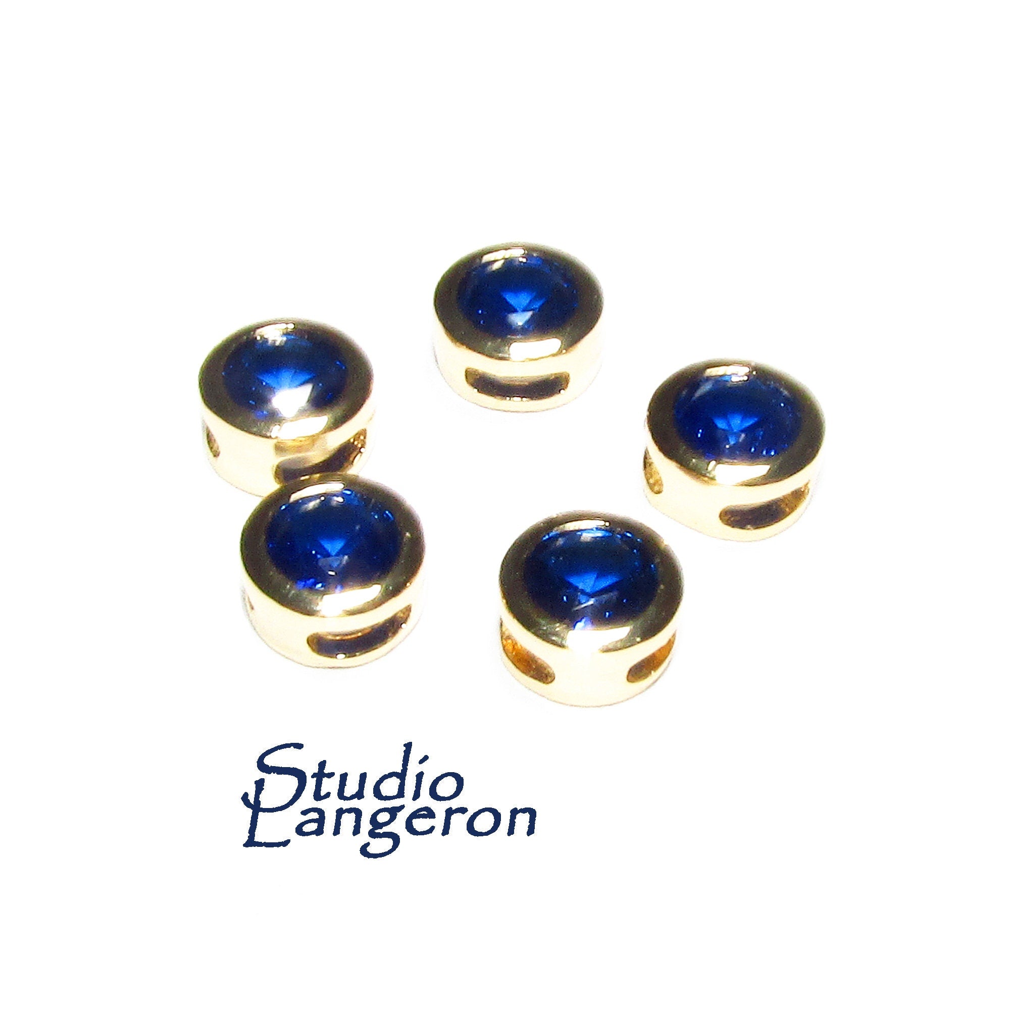 14K yellow gold filled decorative round beads with blue topaz size 5.4x3.2 mm, Jewelry making, Gold filled beads, Blue topaz - 1 piece