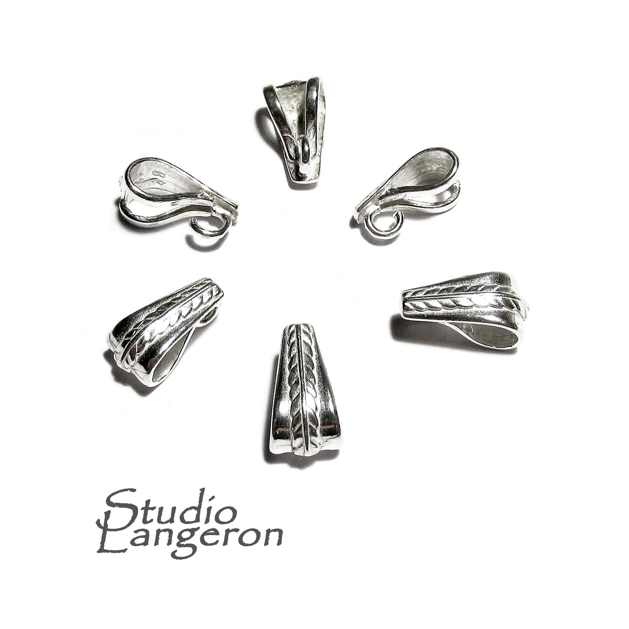 925 Sterling silver Design Pendant Bail, Bail with hook, bail with look, sterling silver Bail, Jewelry making, Bail finding - 1 piece