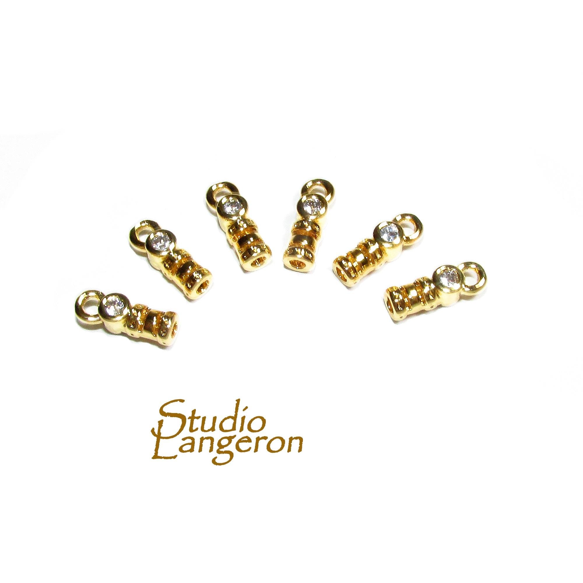 14K Yellow Gold filled Cord End Caps with crystal size 1.4mm, gold filled caps, end caps, jewelry making, cord end caps - 1 pair (2 pieces)