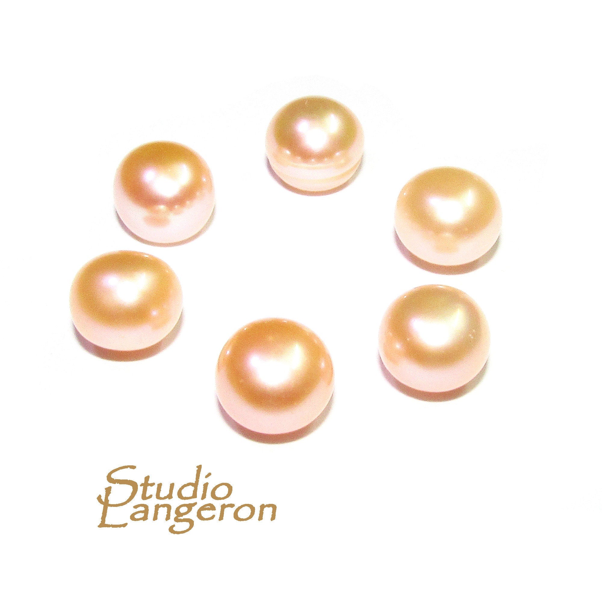 8 mm peach pearls half-drilled Cabochon, Natural Pearl, peach  pearls Gemstone, Round pearl, Jewelry making, ring, earrings - 1 piece
