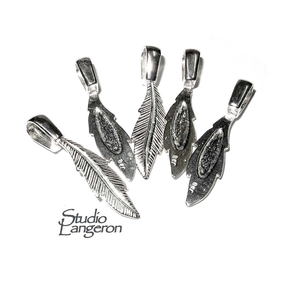925 Sterling silver large Glue-On Feather Pendant Bail, sterling silver Bail, Jewelry making, Bail finding, Glue-On Bail - 1 piece