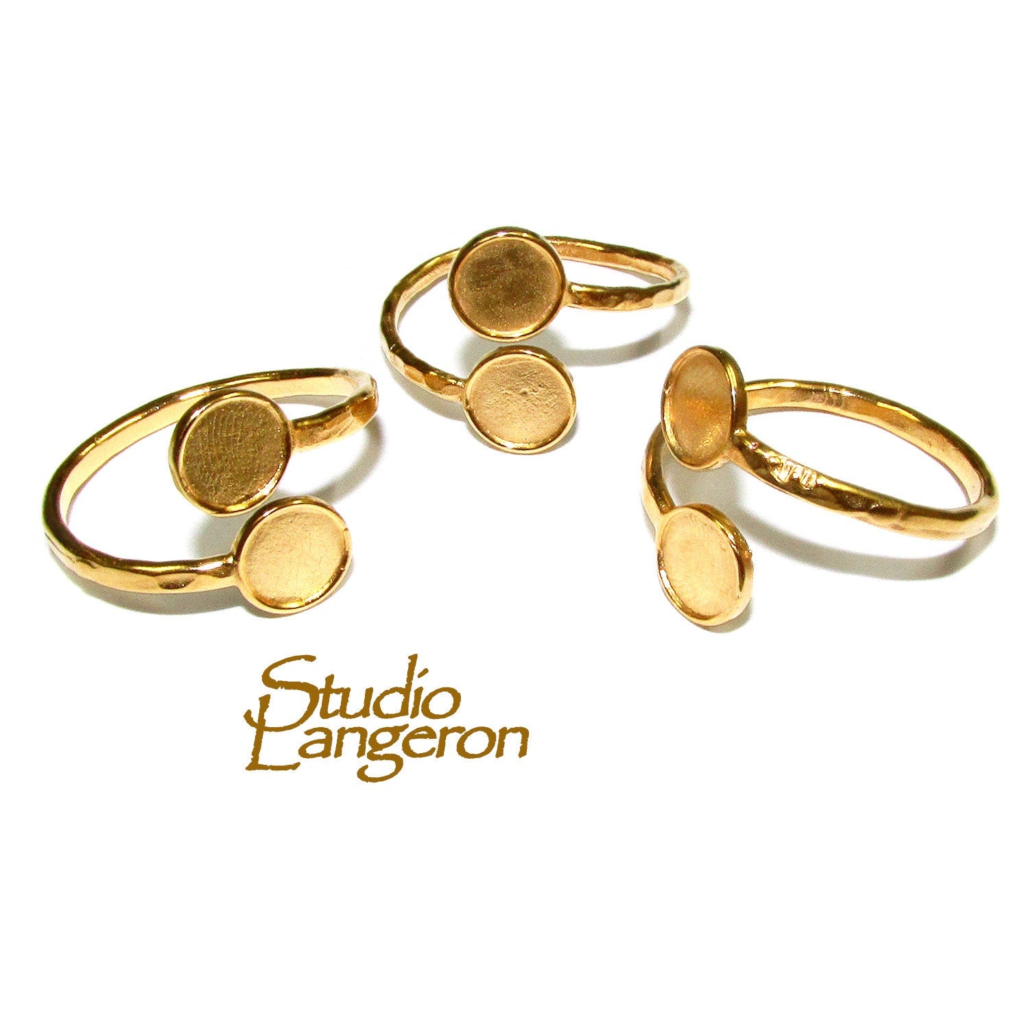 14K Yellow gold filled open blank ring with a two bezel cups 6 mm, base ring, Jewelry making, ring gold filled, Setting, Bezel cup - 1 piece