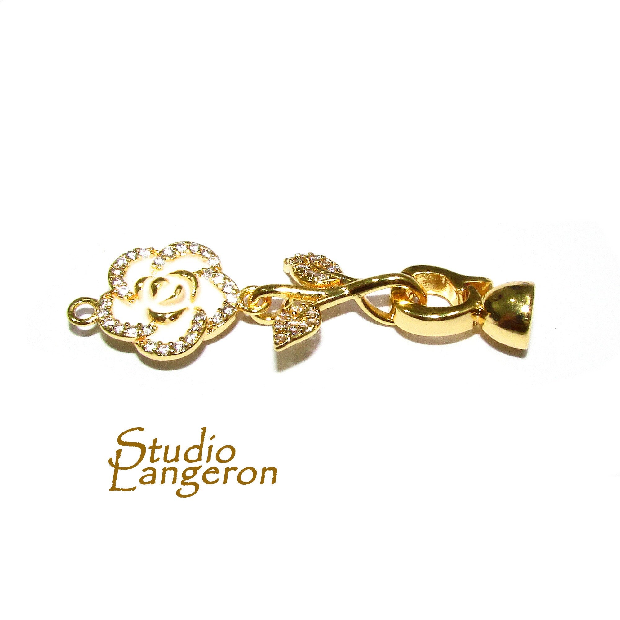 14K Yellow Gold filled Hook Eye Large Clasp, Gold Filled decorative clasp with enamel, Clasp findings, Jewelry making - 1 piece
