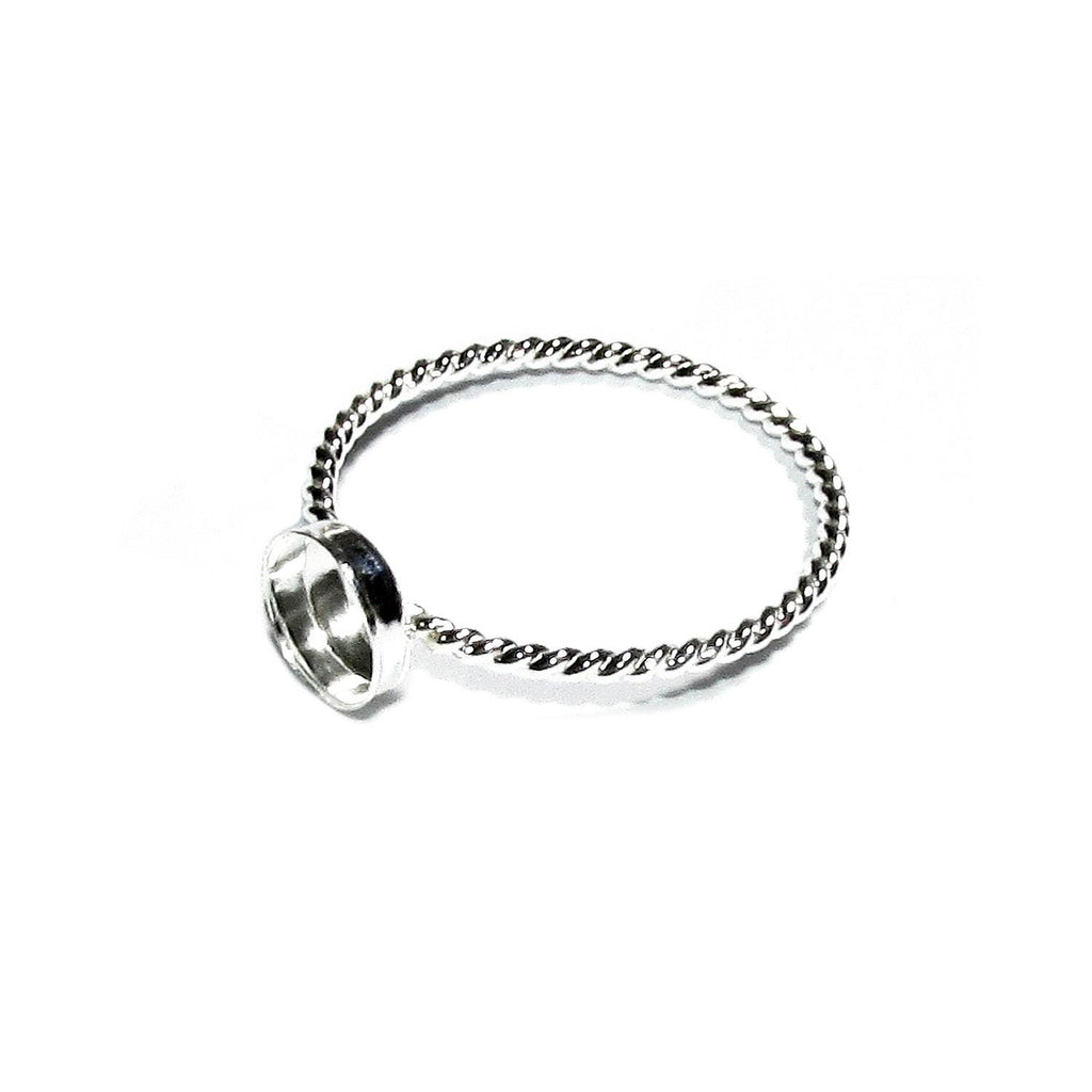 925 sterling silver twisted blank ring with bezel cup 6 mm size 4, 5, 6, 7, 8, 9, 10, 11, bezel cup, base ring, Jewelry making - 1 piece