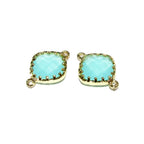 14K Gold Filled Checkerboard aqua chalcedony cushion Link Connector size 13x18 mm, gold filled link, Jewelry making, Connector - 1 piece