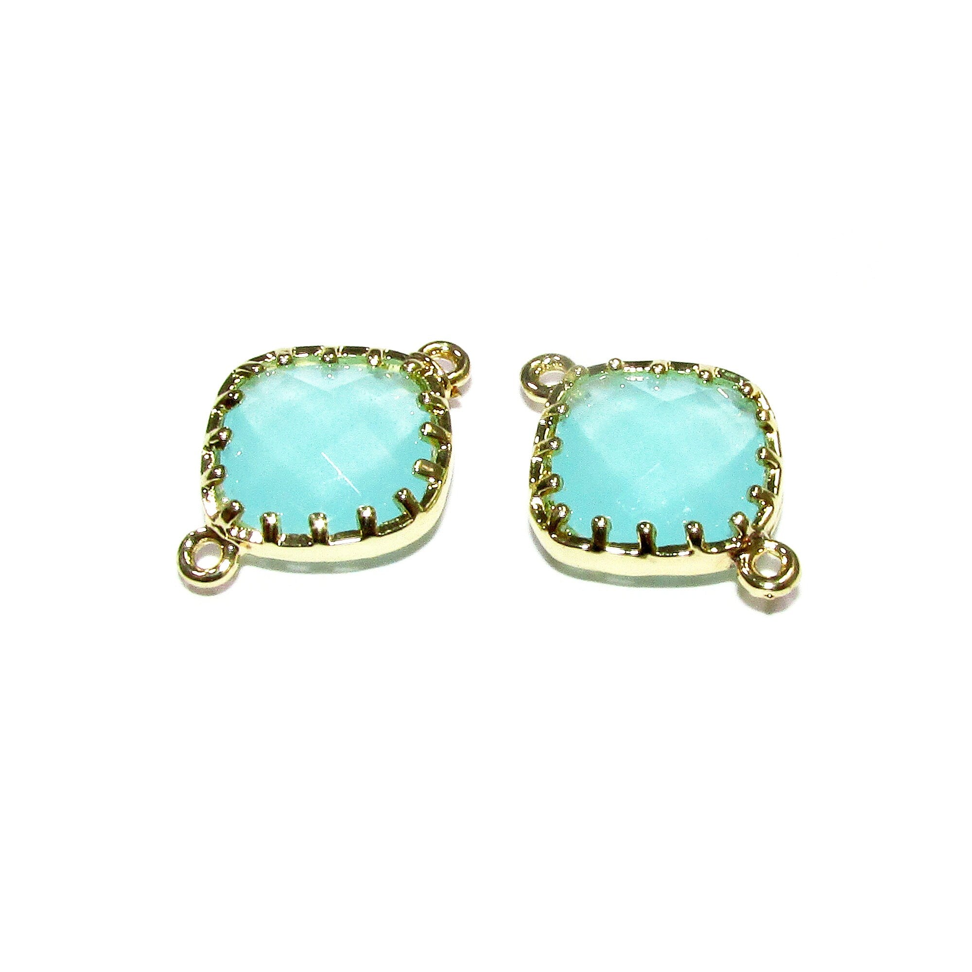 14K Gold Filled Checkerboard aqua chalcedony cushion Link Connector size 13x18 mm, gold filled link, Jewelry making, Connector - 1 piece