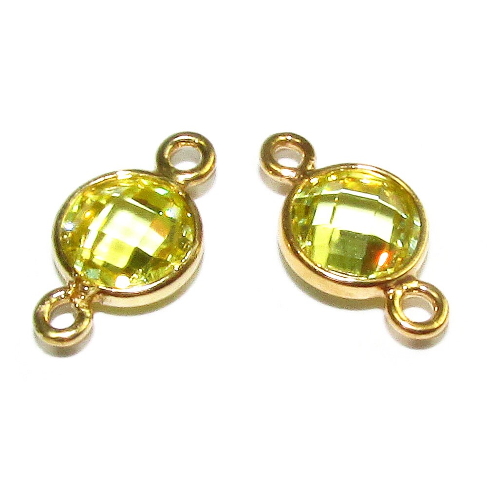 14K Gold Filled Checkerboard Lemon quartz Round Connector size 12x7 mm, Lemon quartz, Jewelry making, Link connector, Connector - 1 piece