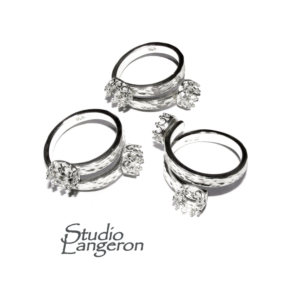925 sterling silver open blank ring with two bezel cups 6 mm, bezel cup, silver ring, base ring, Jewelry making, Setting, Ring - 1 piece
